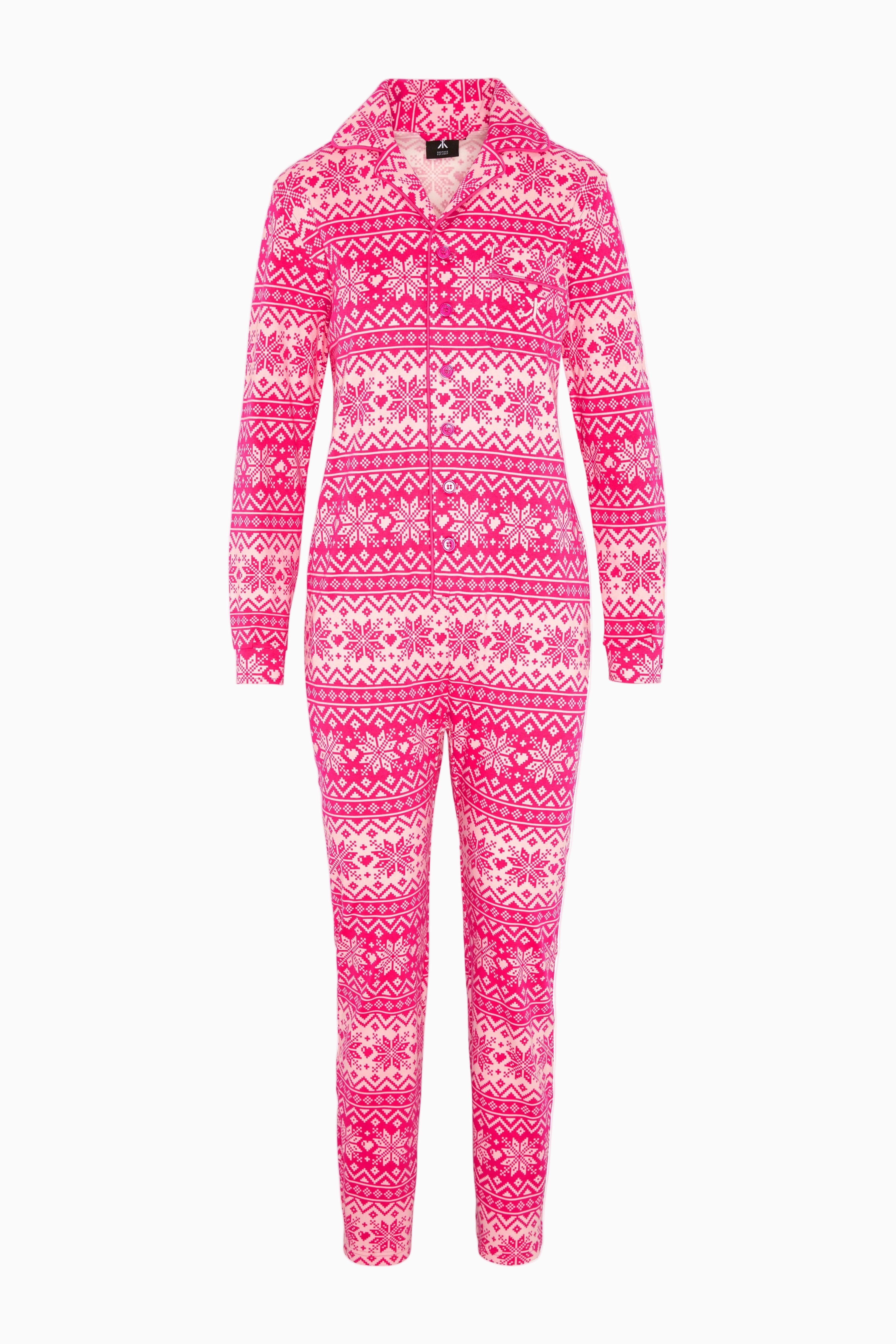 onepiece-winter-pyjamas-pink-schneeflocken-schlafanzug image 1
