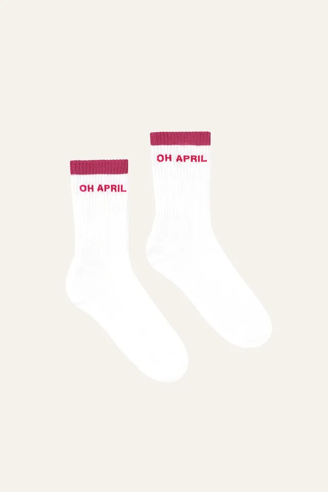 oh-april-steffi-socks-tennissocken-wei-dunkel-pink-baumwolle image 1