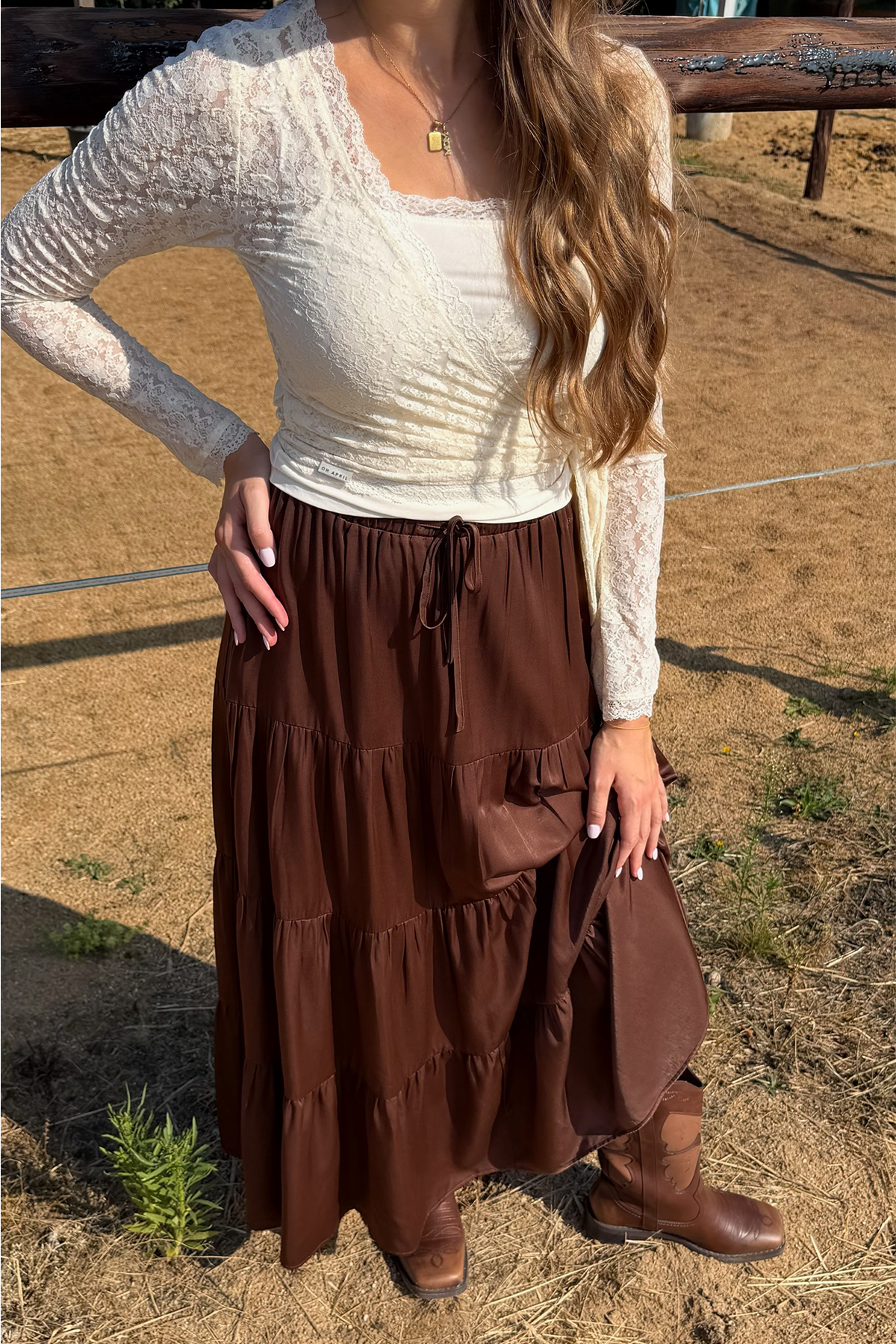 oh-april-valeska-satin-maxi-skirt-dark-brown-rock image 5