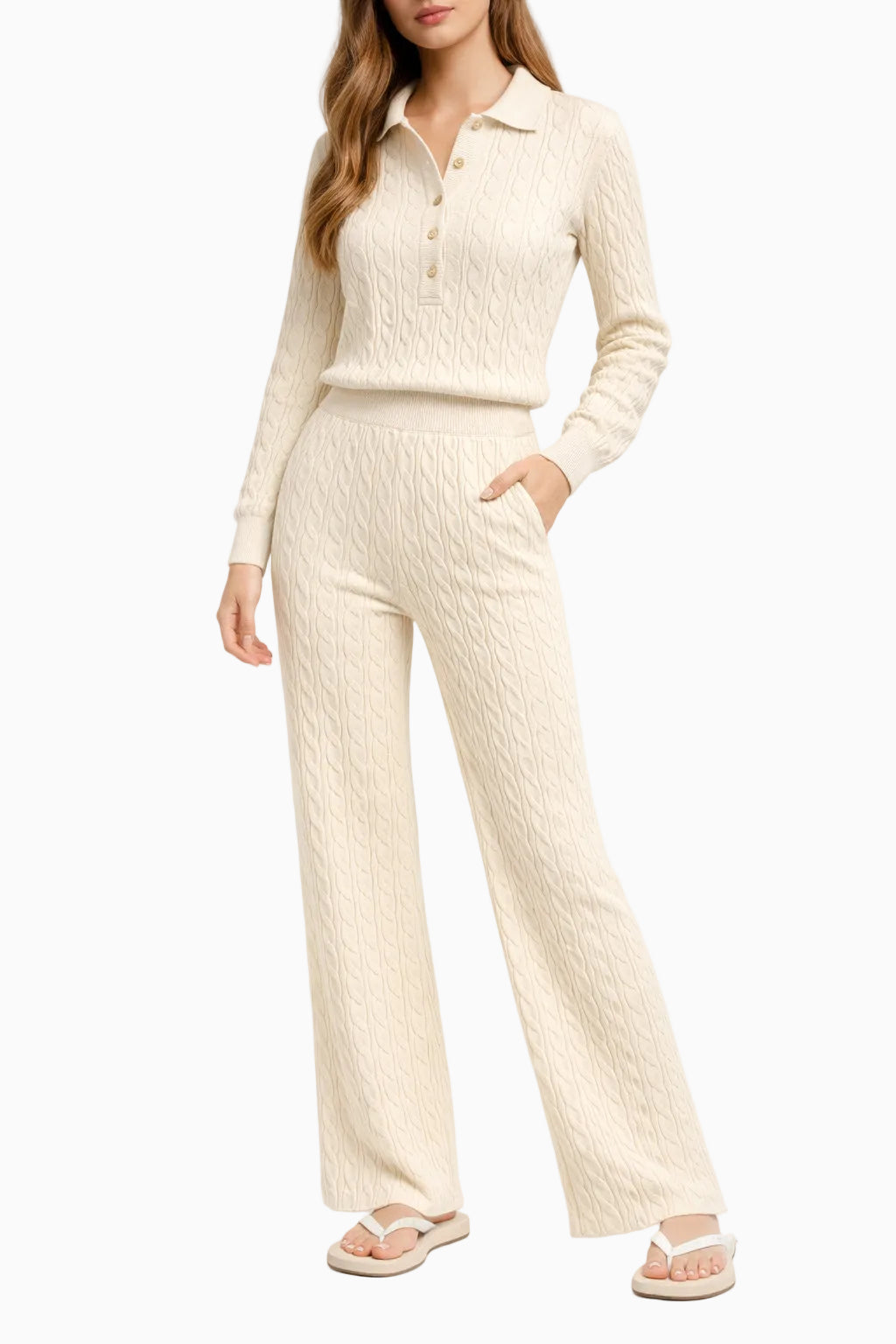 onepiece-summer-cable-flared-jumpsuit-creme-strick image 5