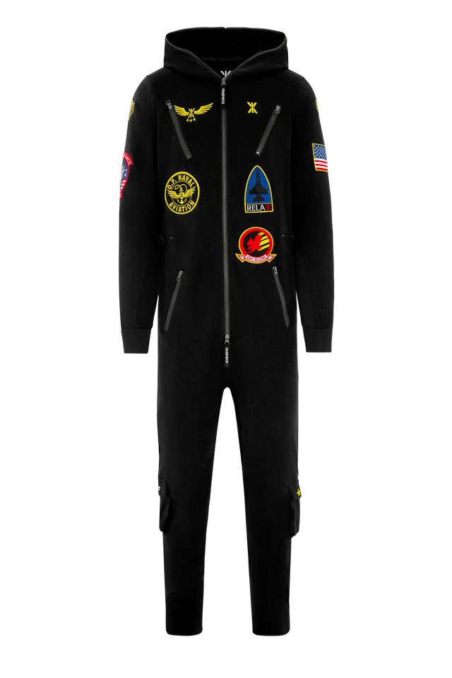 onepiece-aviator-onesie-overall-damen-schwarz-mit-patches image 1