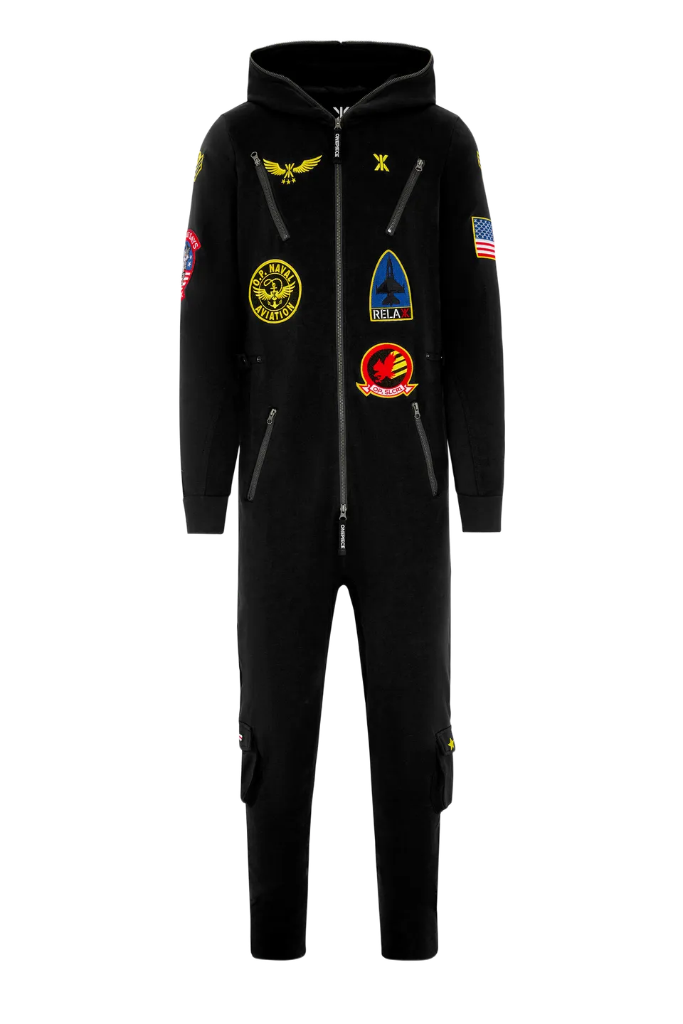 onepiece-aviator-onesie-overall-damen-schwarz-mit-patches image 1