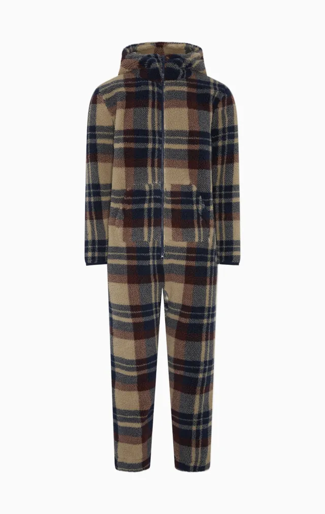 onepiece-earthy-fleece-jumpsuit-damen-brown-check image 1