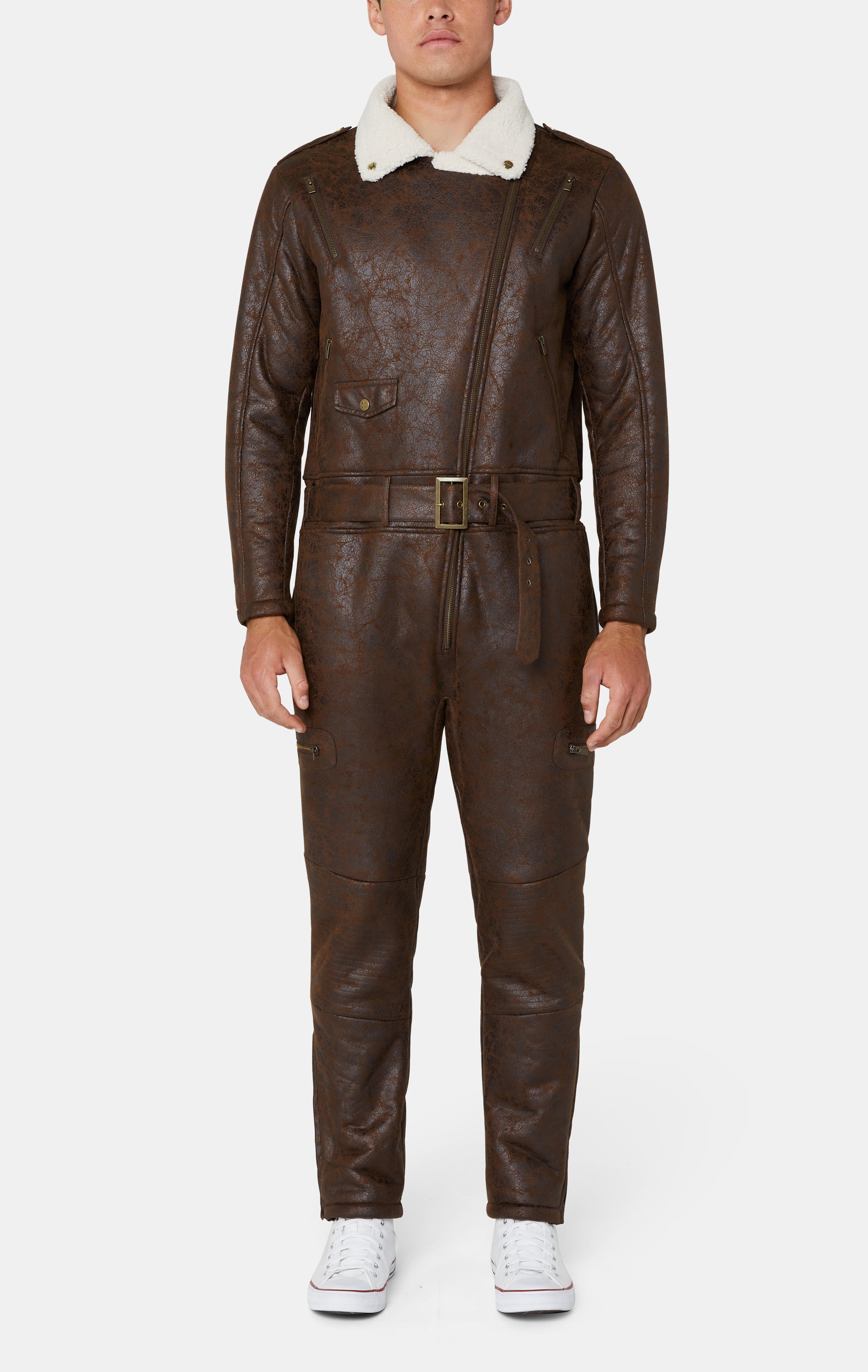 onepiece-biker-jumpsuit-braun-kunstleder-overall-mit-futter image 8