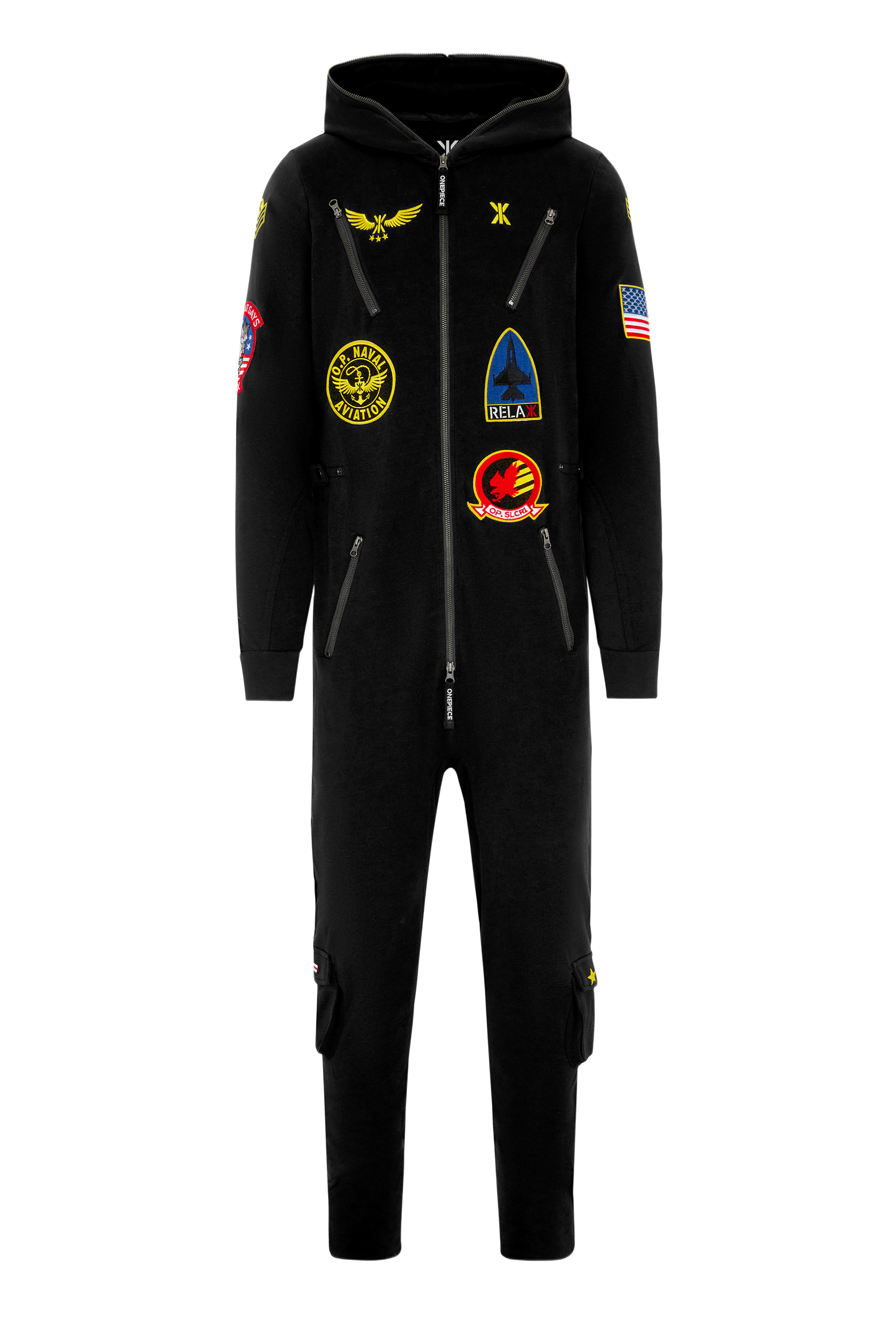 onepiece-aviator-onesie-overall-damen-schwarz-mit-patches image 1