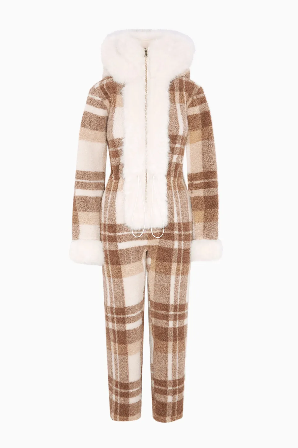 onepiece-check-female-jumpsuit-damen-braun-kariert-fleece image 1