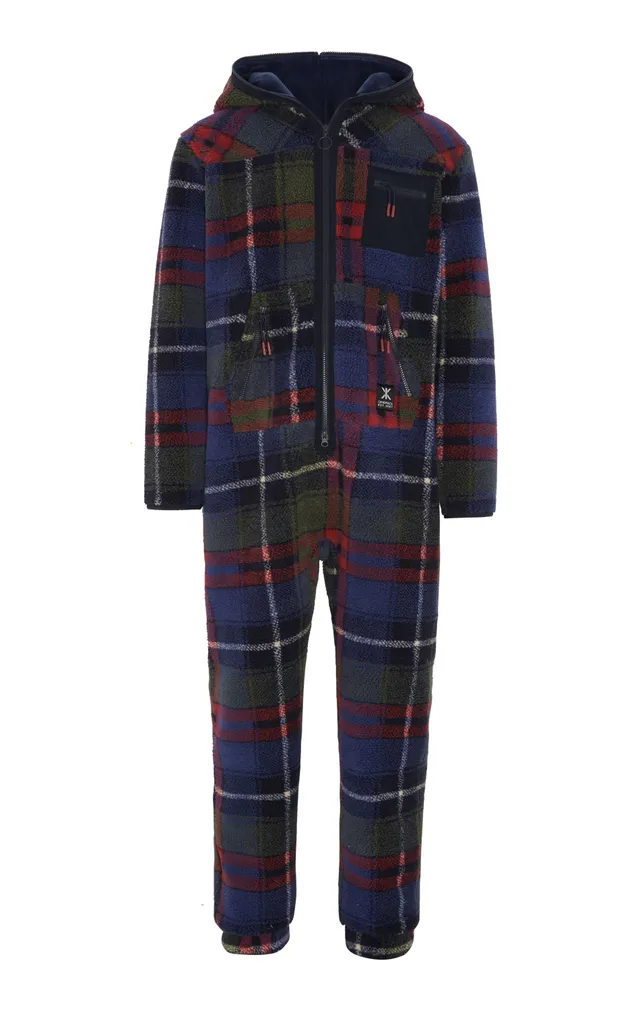 onepiece-checkered-fleece-jumpsuit-blau-kariert image 1