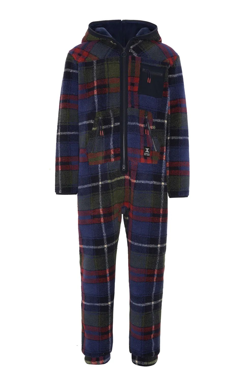 onepiece-checkered-fleece-jumpsuit-blau-kariert image 1