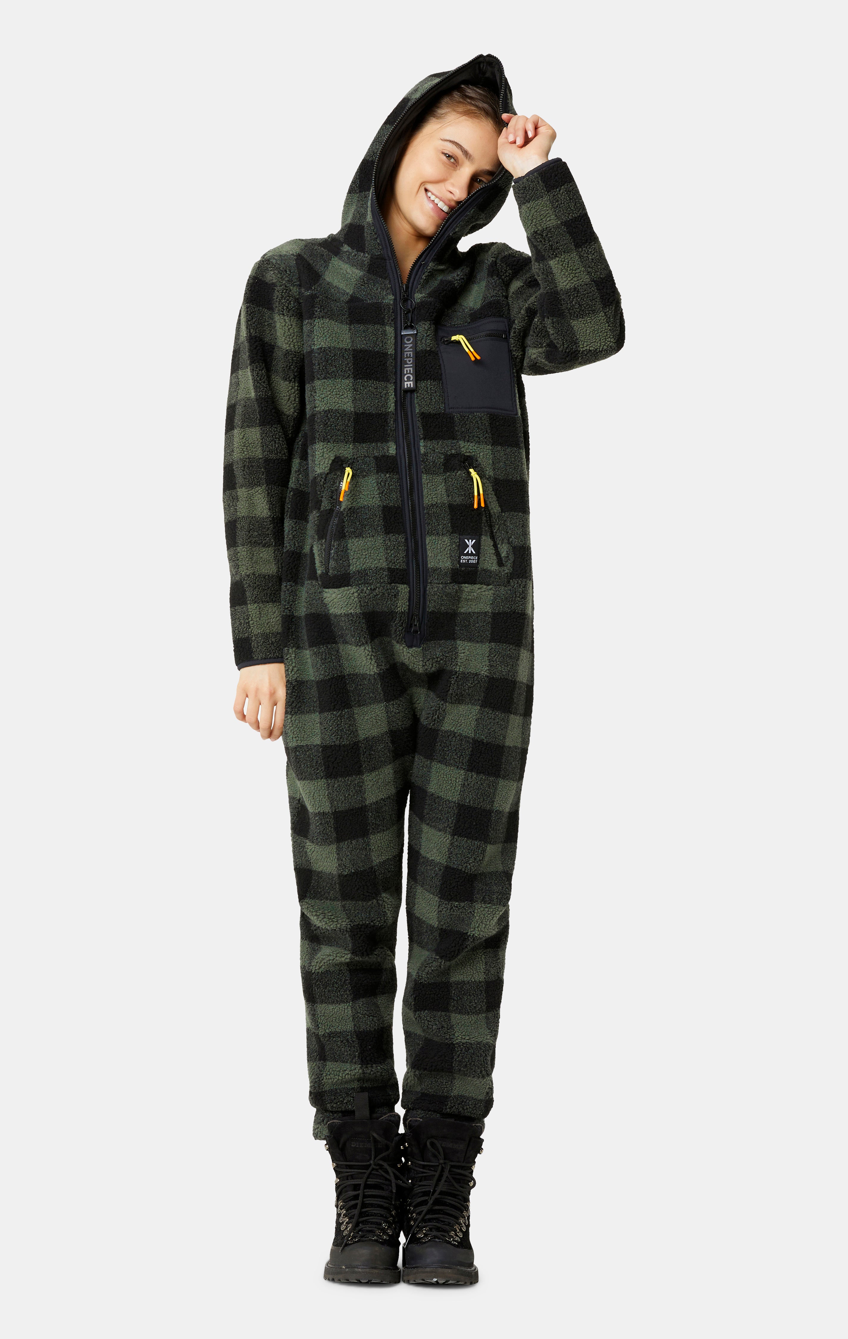 onepiece-checkered-fleece-jumpsuit-overall-damen-gr-n-kariert image 2