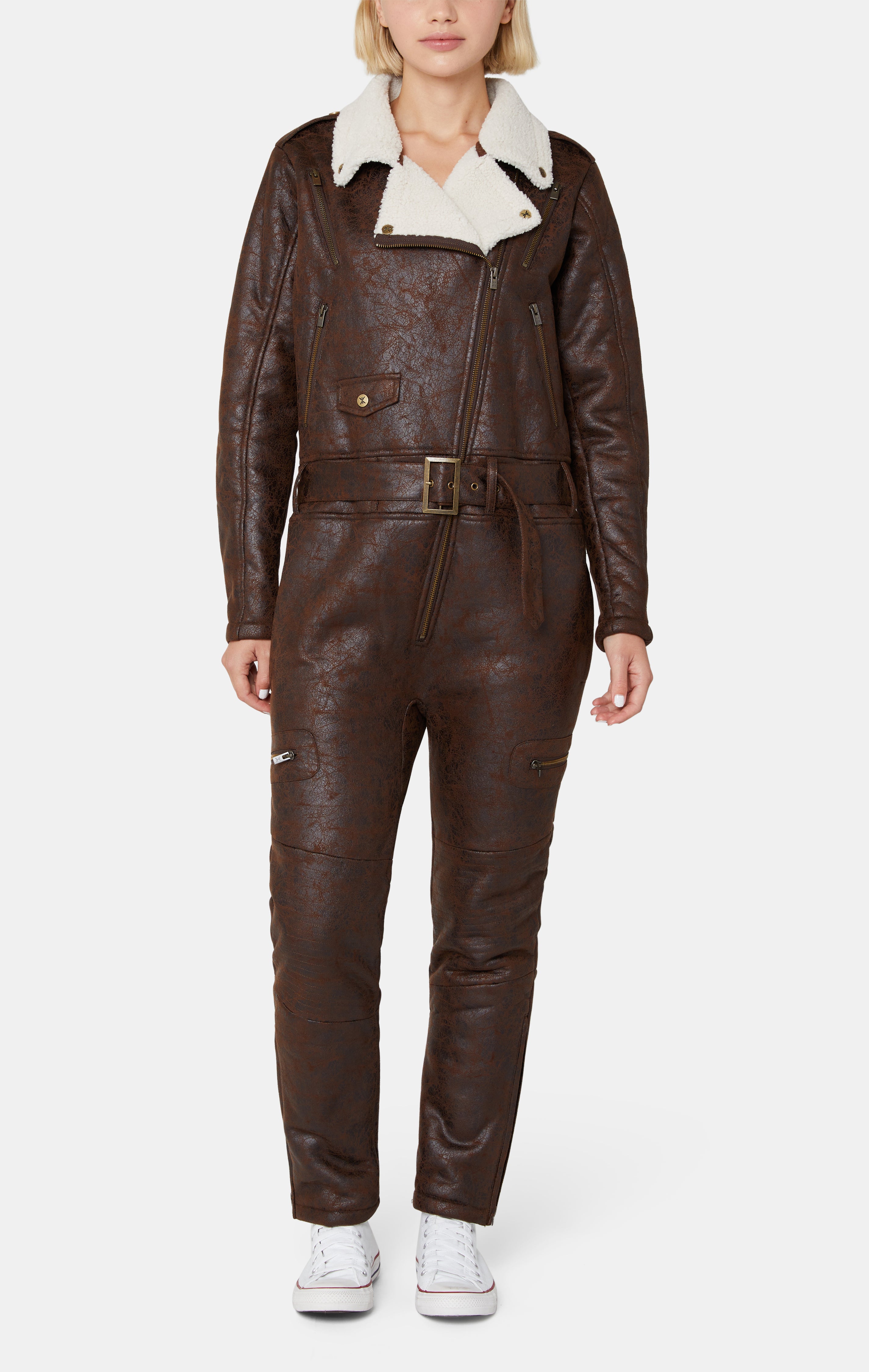 onepiece-biker-jumpsuit-braun-kunstleder-overall-mit-futter image 4