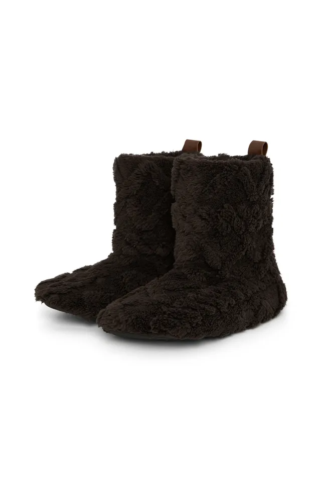 onepiece-puppy-cable-slippers-hausschuhe-dunkelbraun-fleece image 1
