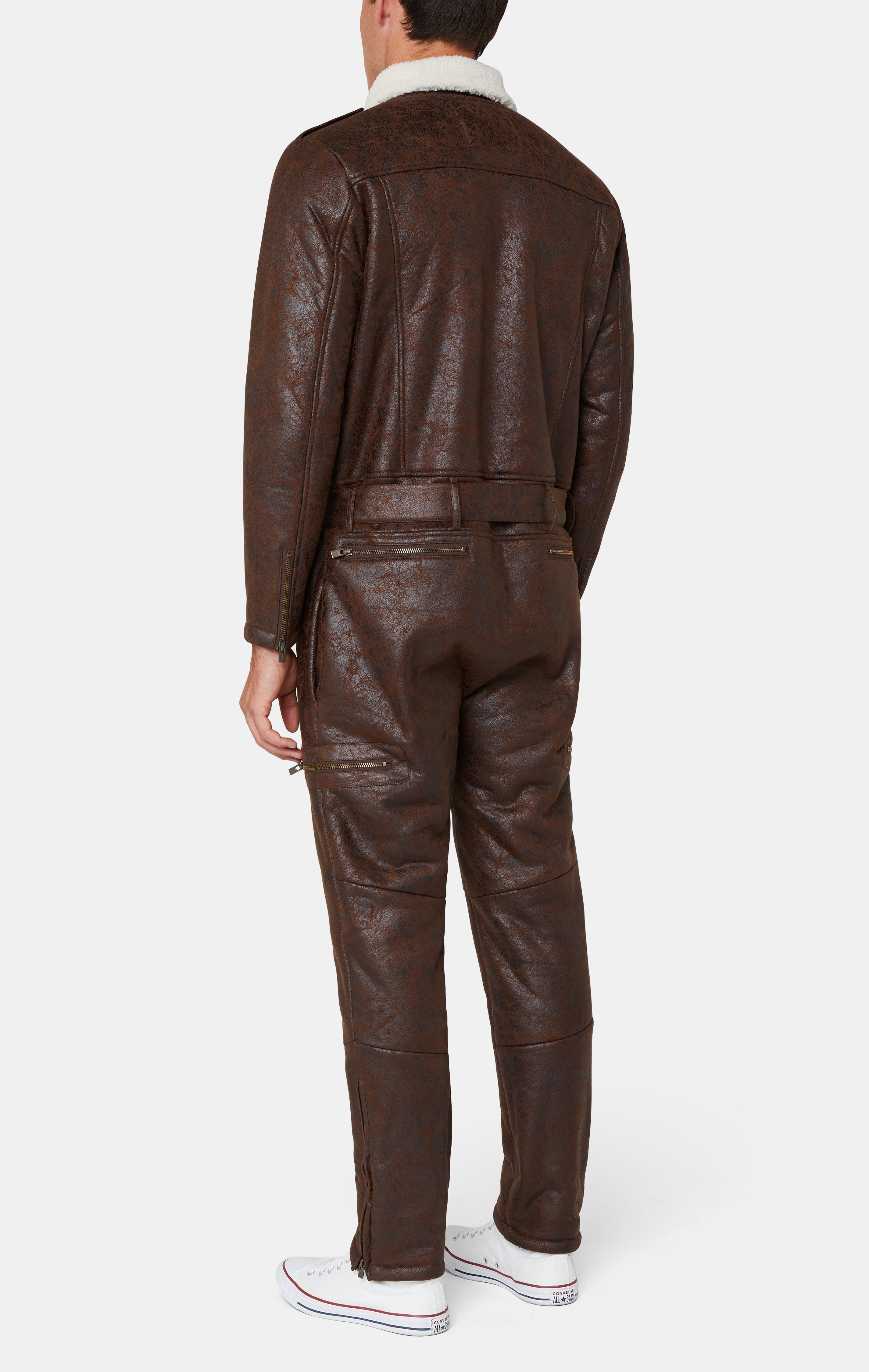 onepiece-biker-jumpsuit-braun-kunstleder-overall-mit-futter image 7