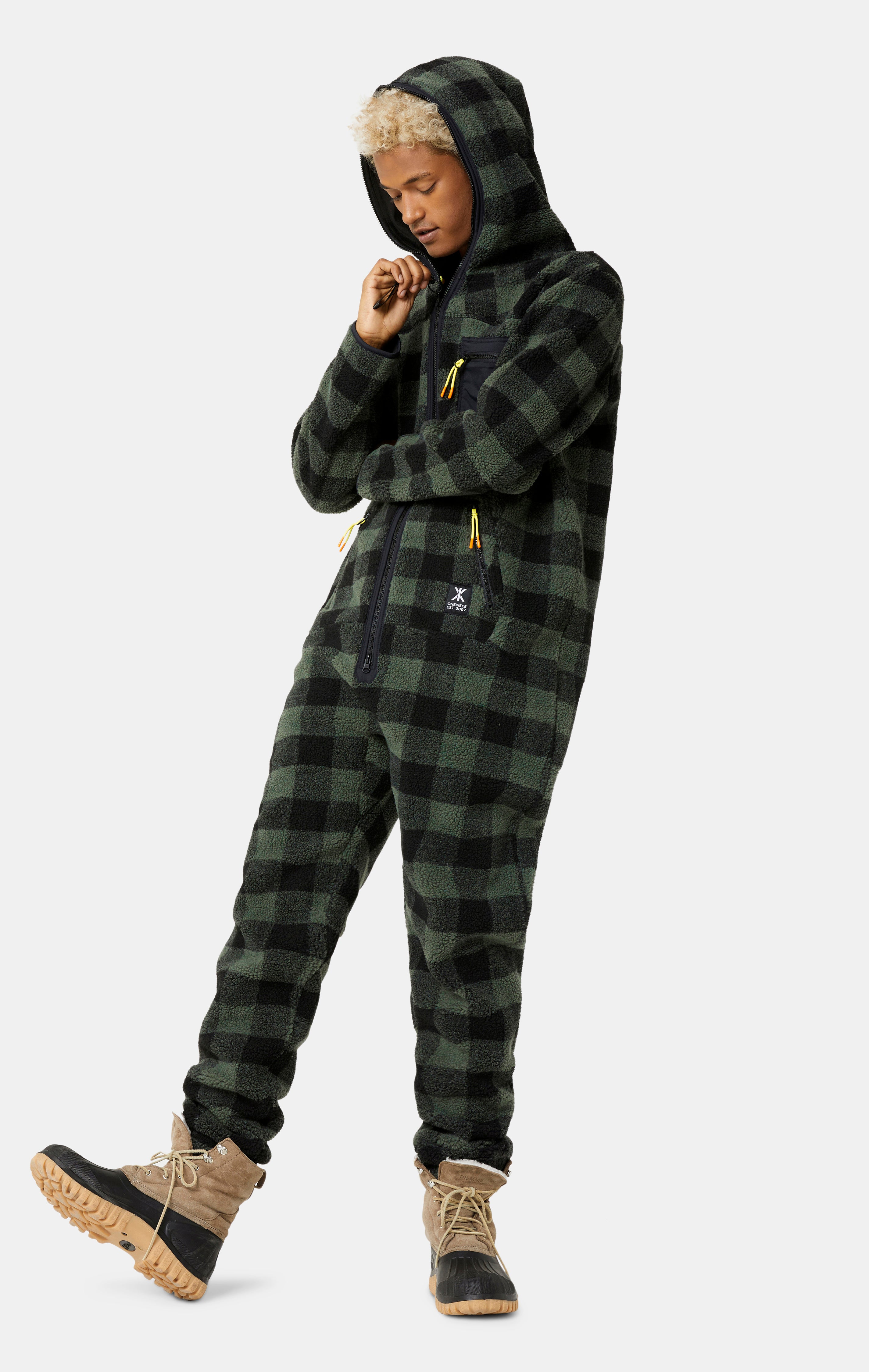 onepiece-checkered-fleece-jumpsuit-overall-damen-gr-n-kariert image 7