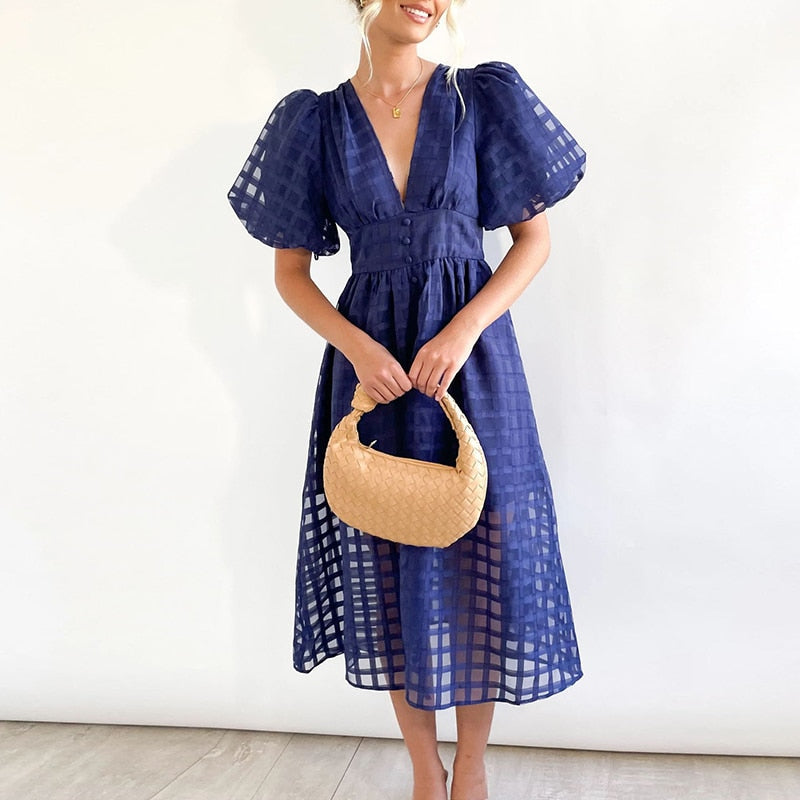 arys-v-neck-kleid-damen-blau-laternen-rmel-gr-m image 8
