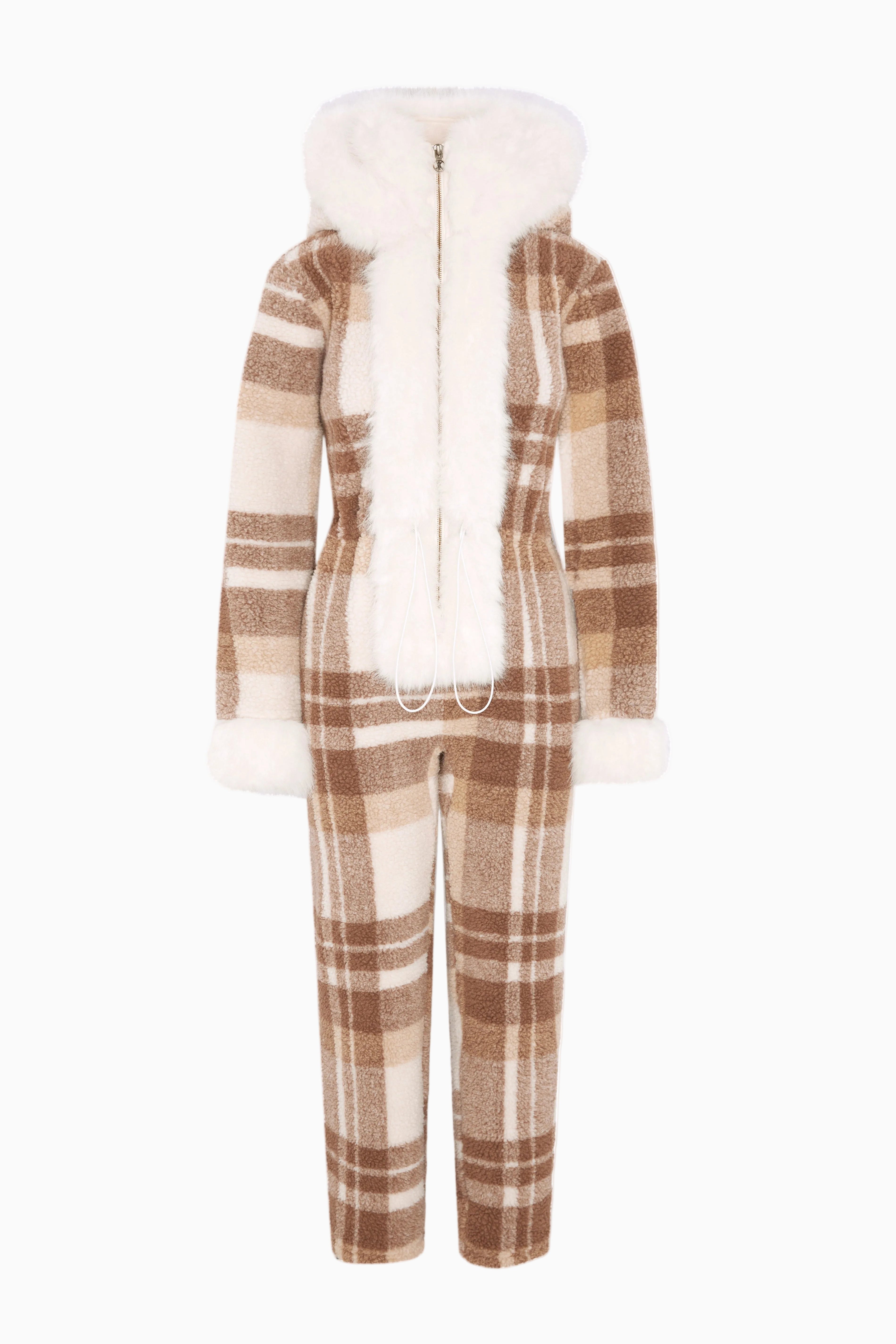 onepiece-check-female-jumpsuit-damen-braun-kariert-fleece image 1