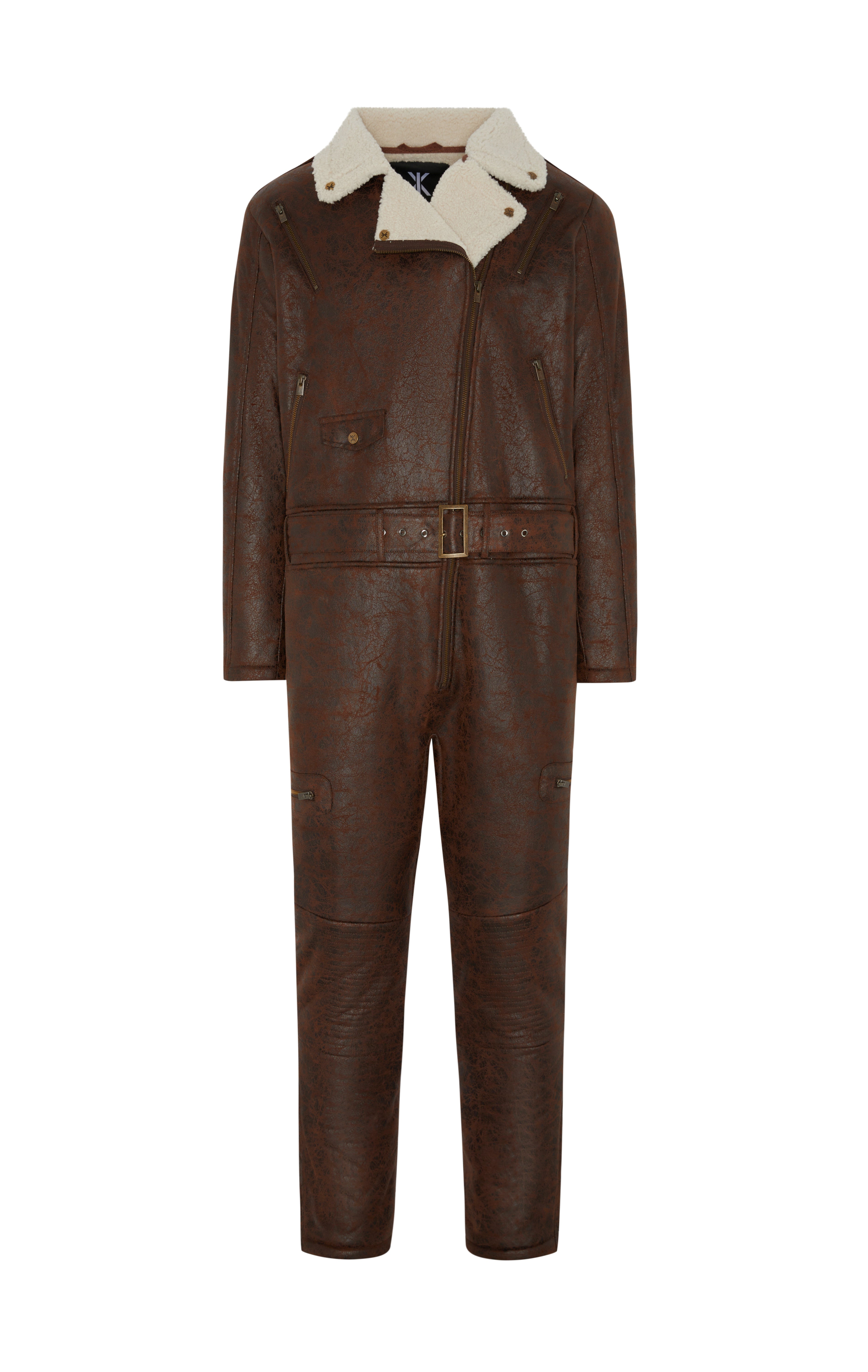 onepiece-biker-jumpsuit-braun-kunstleder-overall-mit-futter image 1