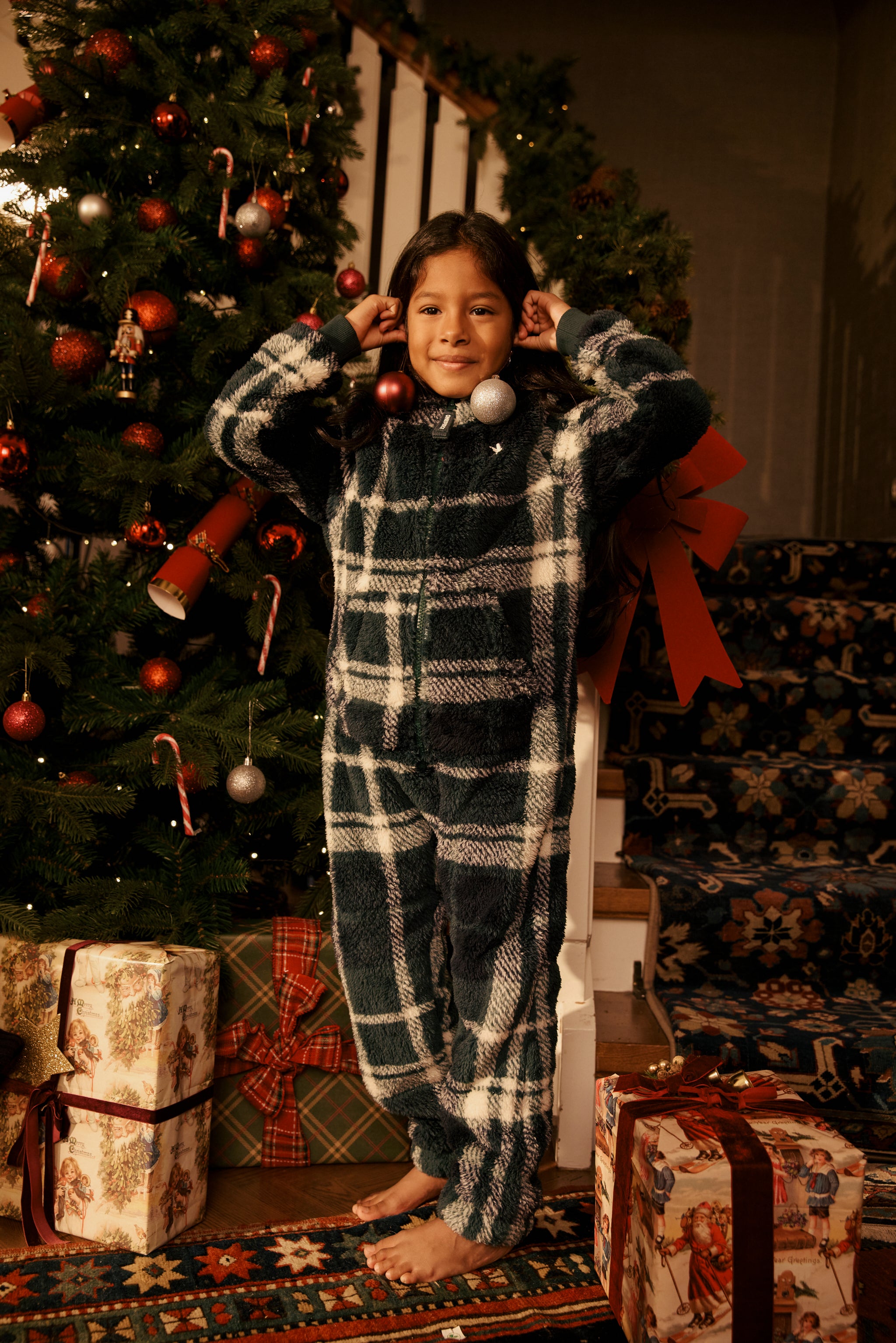 onepiece-puppy-kids-jumpsuit-kinder-gr-n-kariert-fleece image 4
