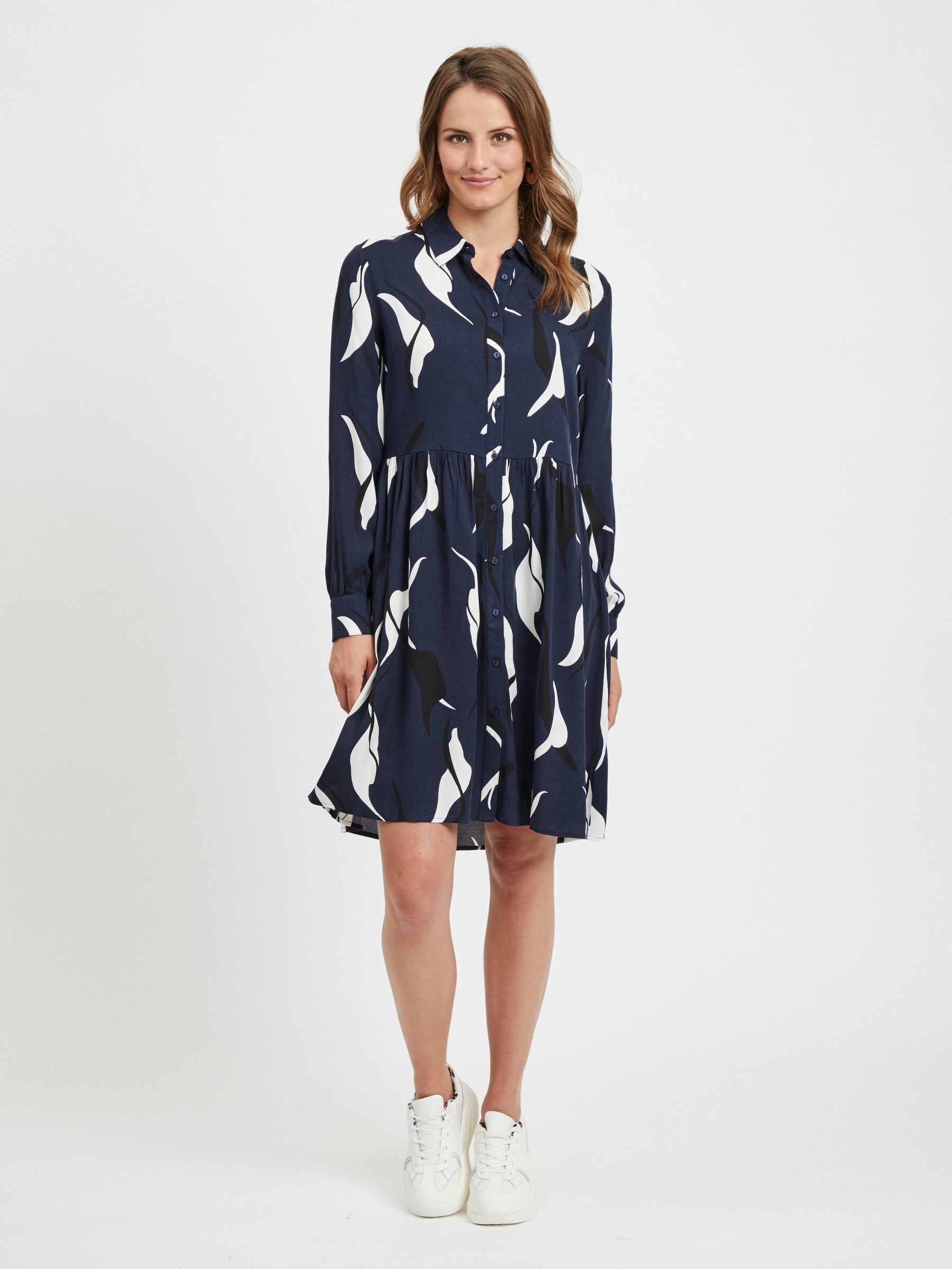 object-kleid-langarm-gemustert-knielang-plissee image 5