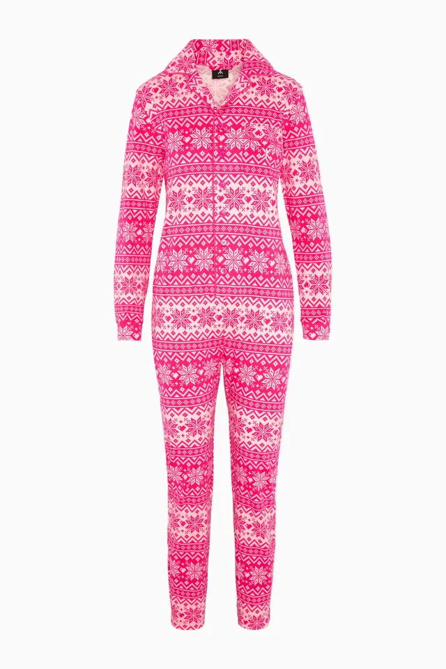 onepiece-winter-pyjamas-pink-schneeflocken-schlafanzug image 1