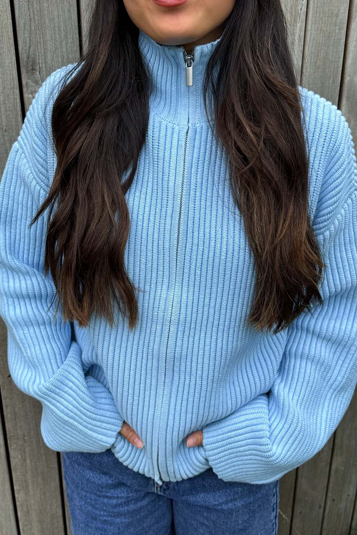 oh-april-strickcardigan-stehkragen-sky-blue-baumwolle image 2