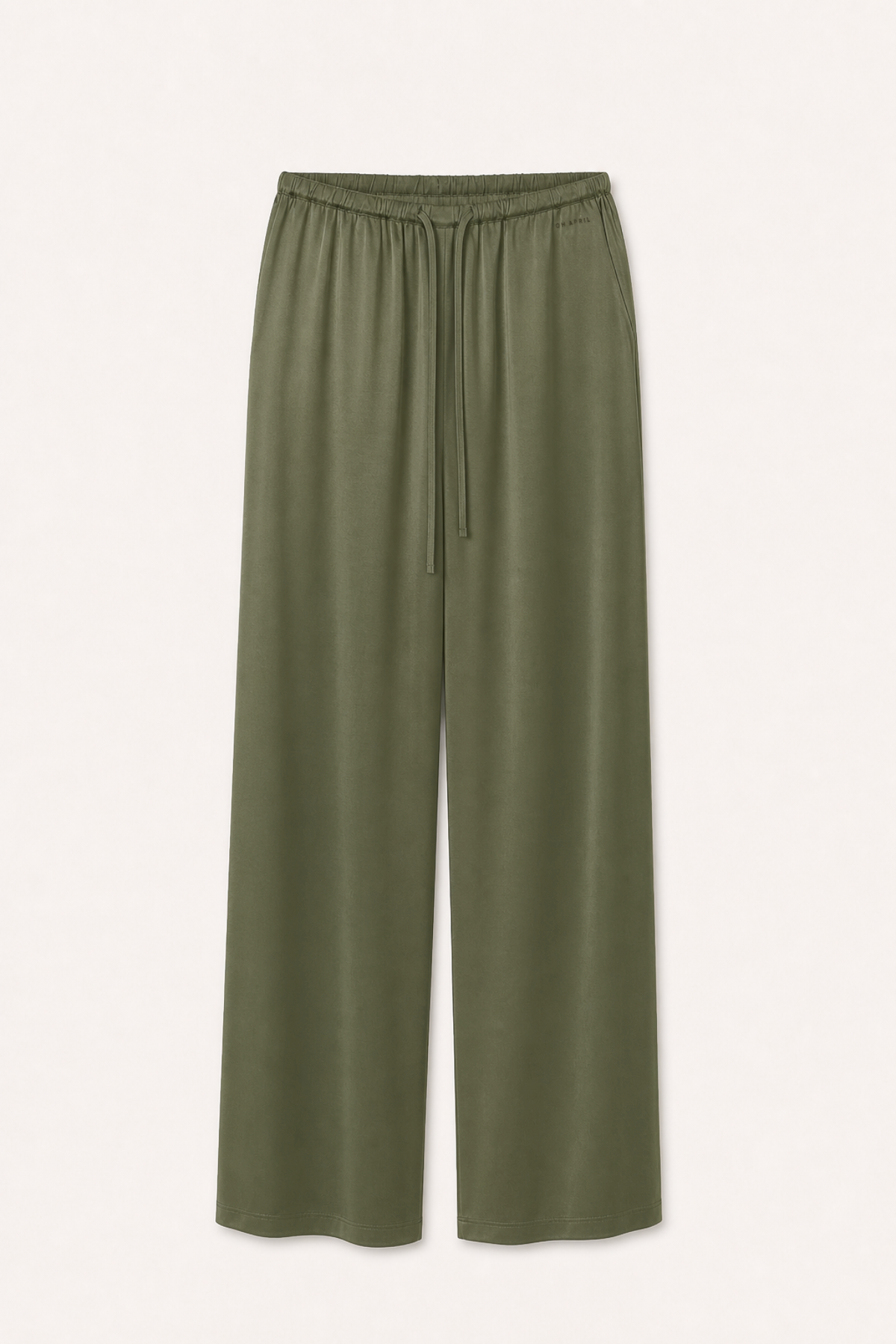 oh-april-verde-satin-pants-hose-olive-wide-leg image 1