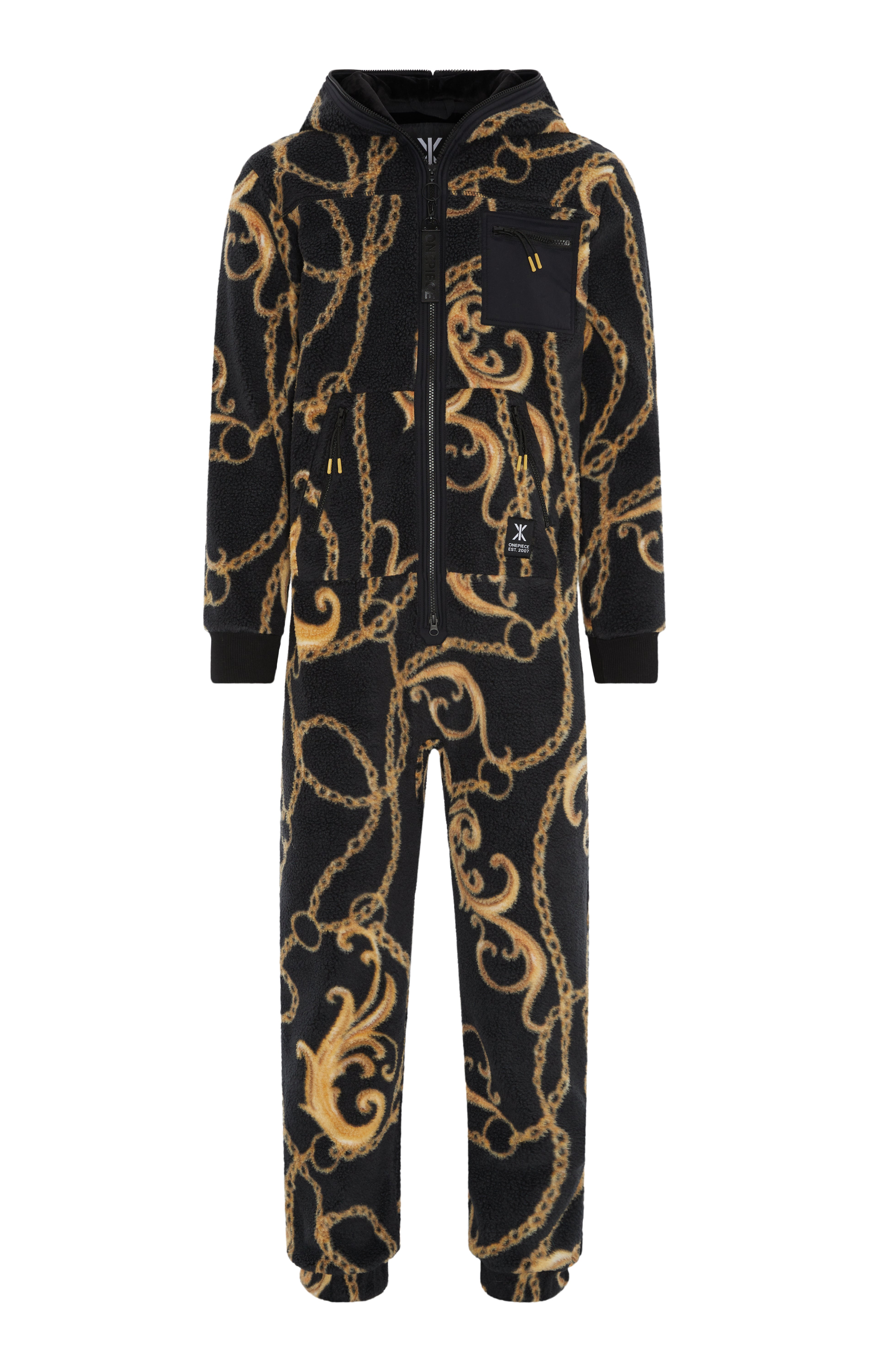 onepiece-gold-chain-fleece-jumpsuit-overall-schwarz-muster image 1