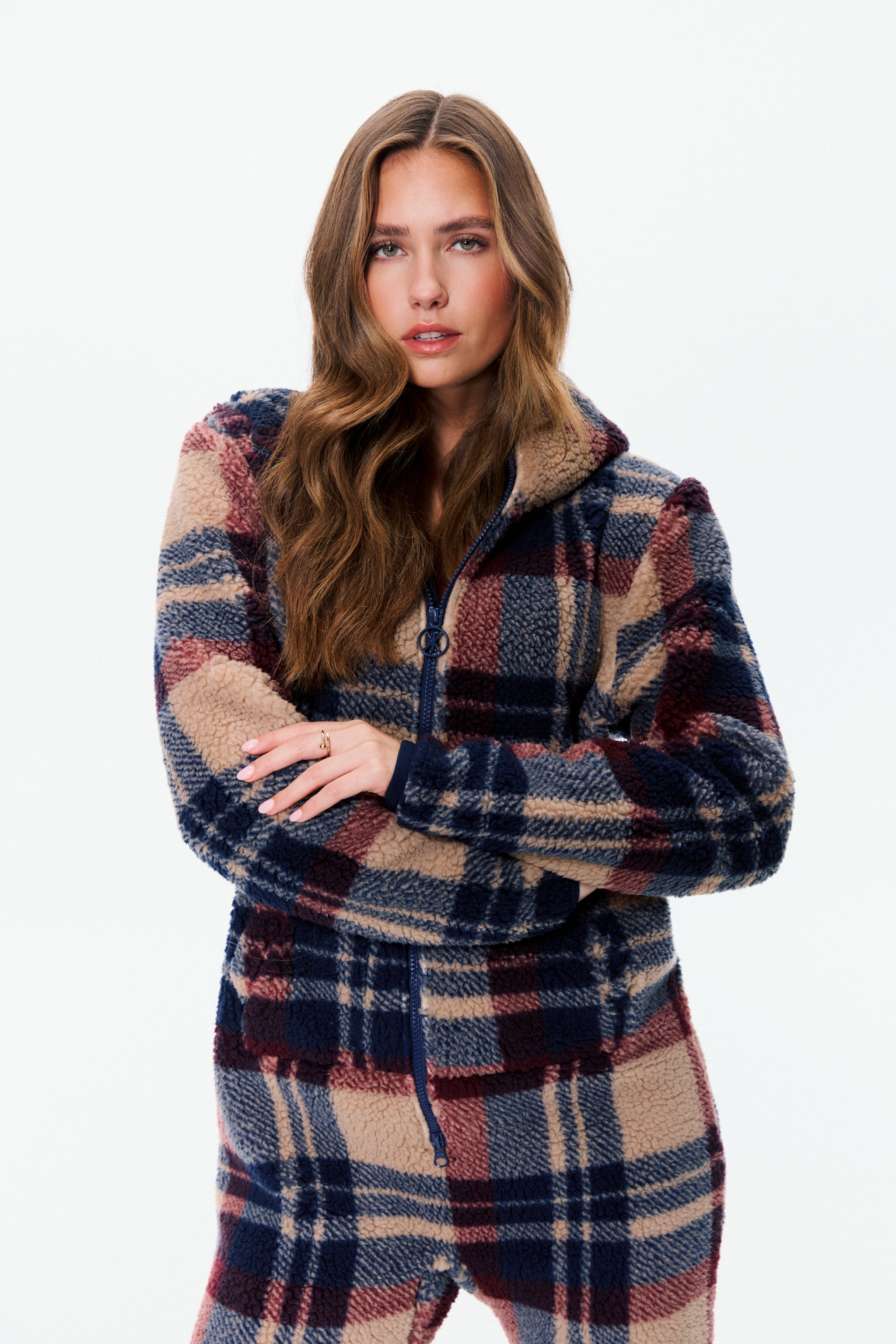 onepiece-earthy-fleece-jumpsuit-damen-brown-check image 6