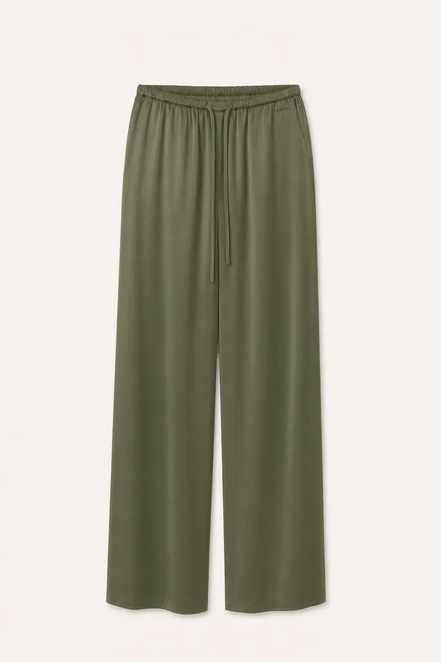 oh-april-verde-satin-pants-hose-olive-wide-leg image 1