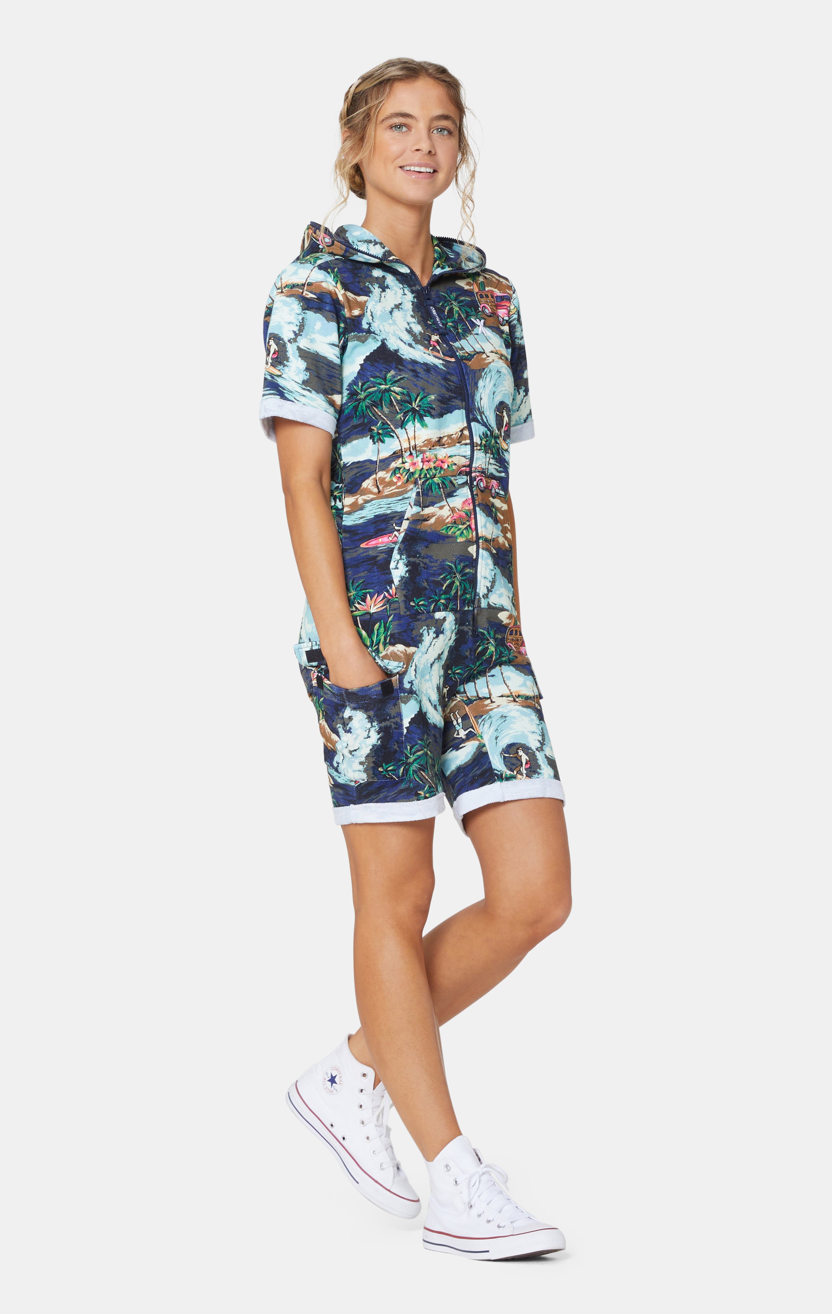 onepiece-vintage-hawaii-short-jumpsuit-blue-mix-retro image 3