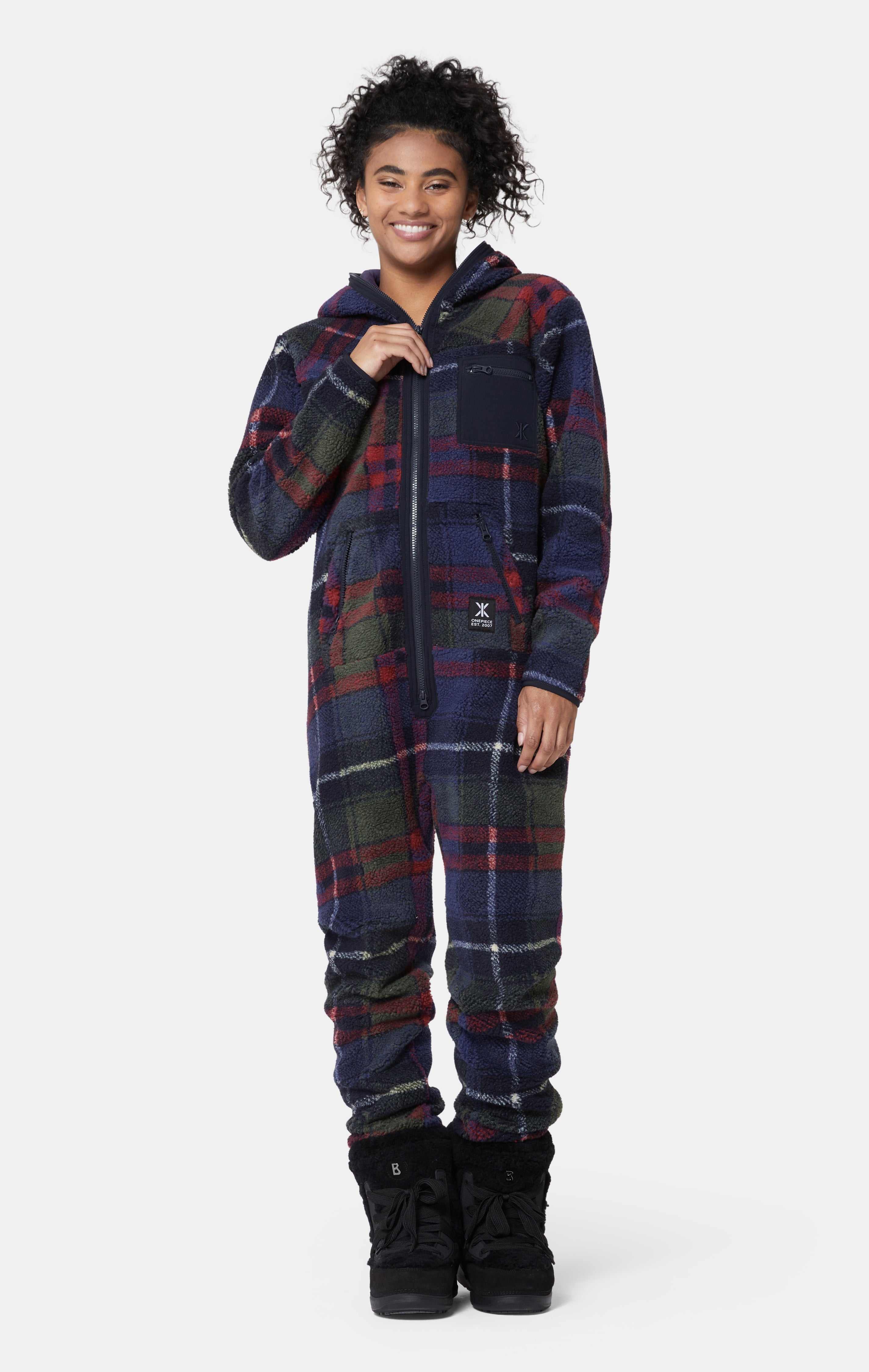 onepiece-checkered-fleece-jumpsuit-blau-kariert image 3
