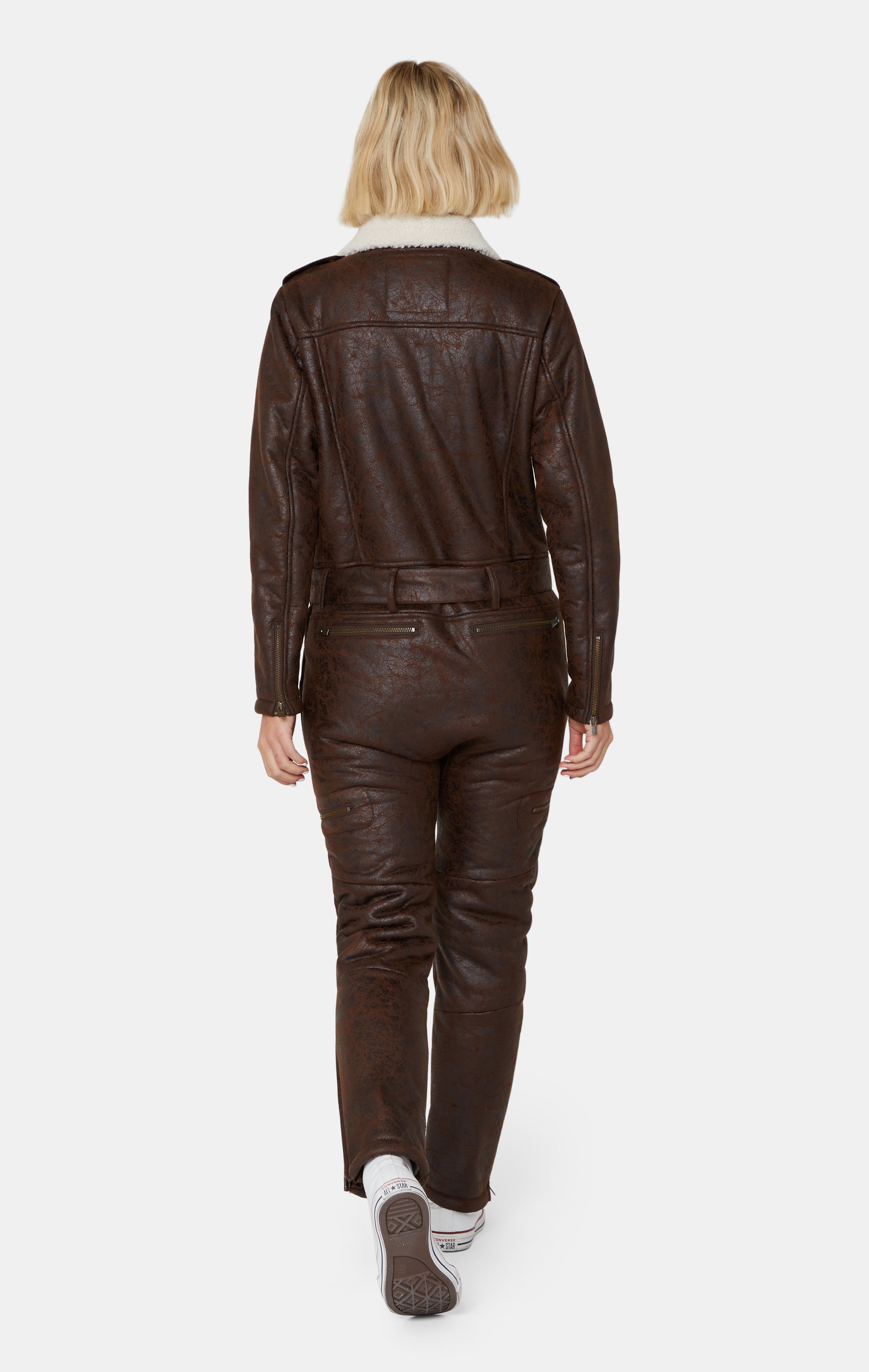 onepiece-biker-jumpsuit-braun-kunstleder-overall-mit-futter image 5