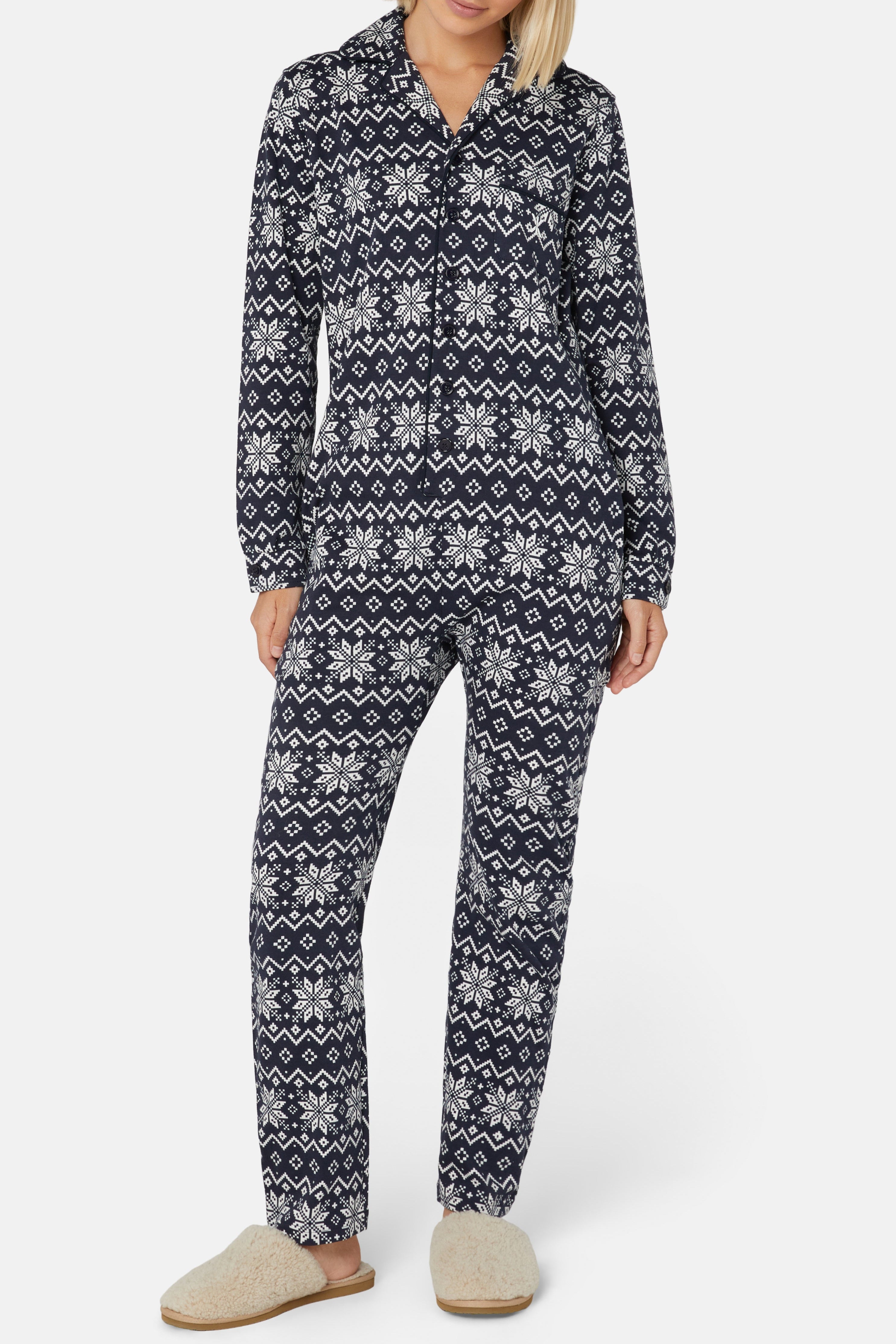 onepiece-winter-pyjamas-set-navy-schneeflocken-damen image 4