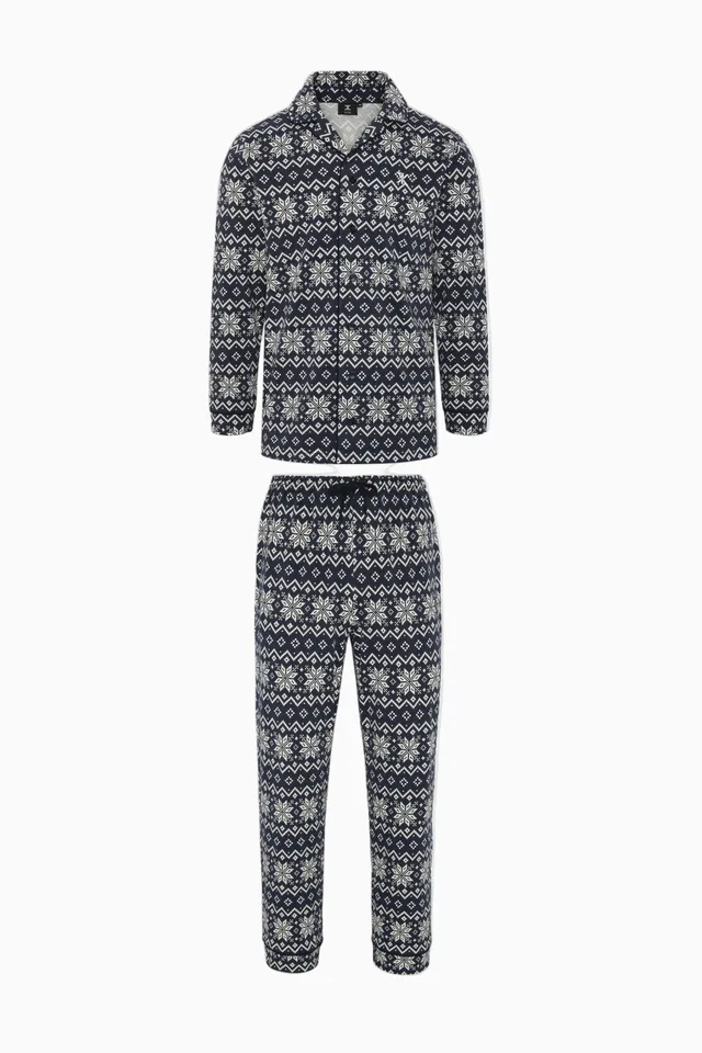 onepiece-winter-pyjamas-set-navy-schneeflocken-damen image 1