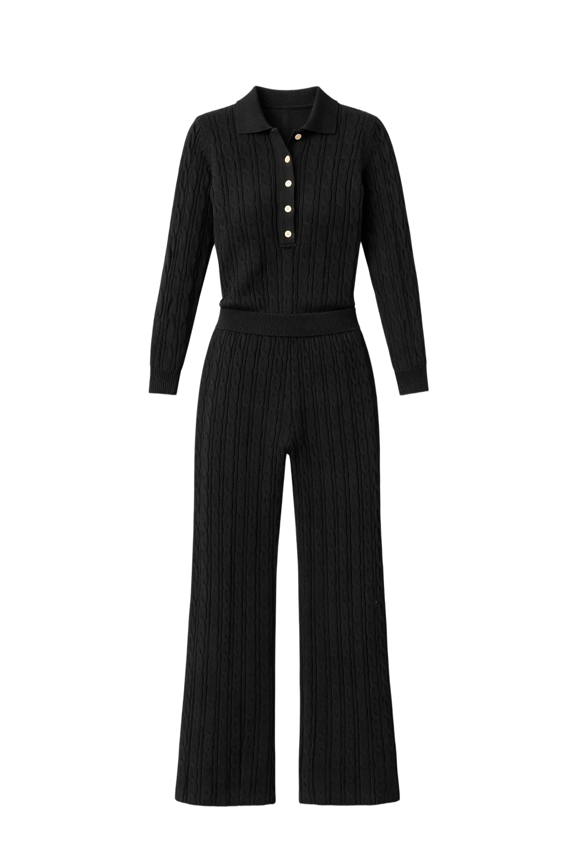 onepiece-summer-cable-flared-jumpsuit-overall-schwarz-strick image 1