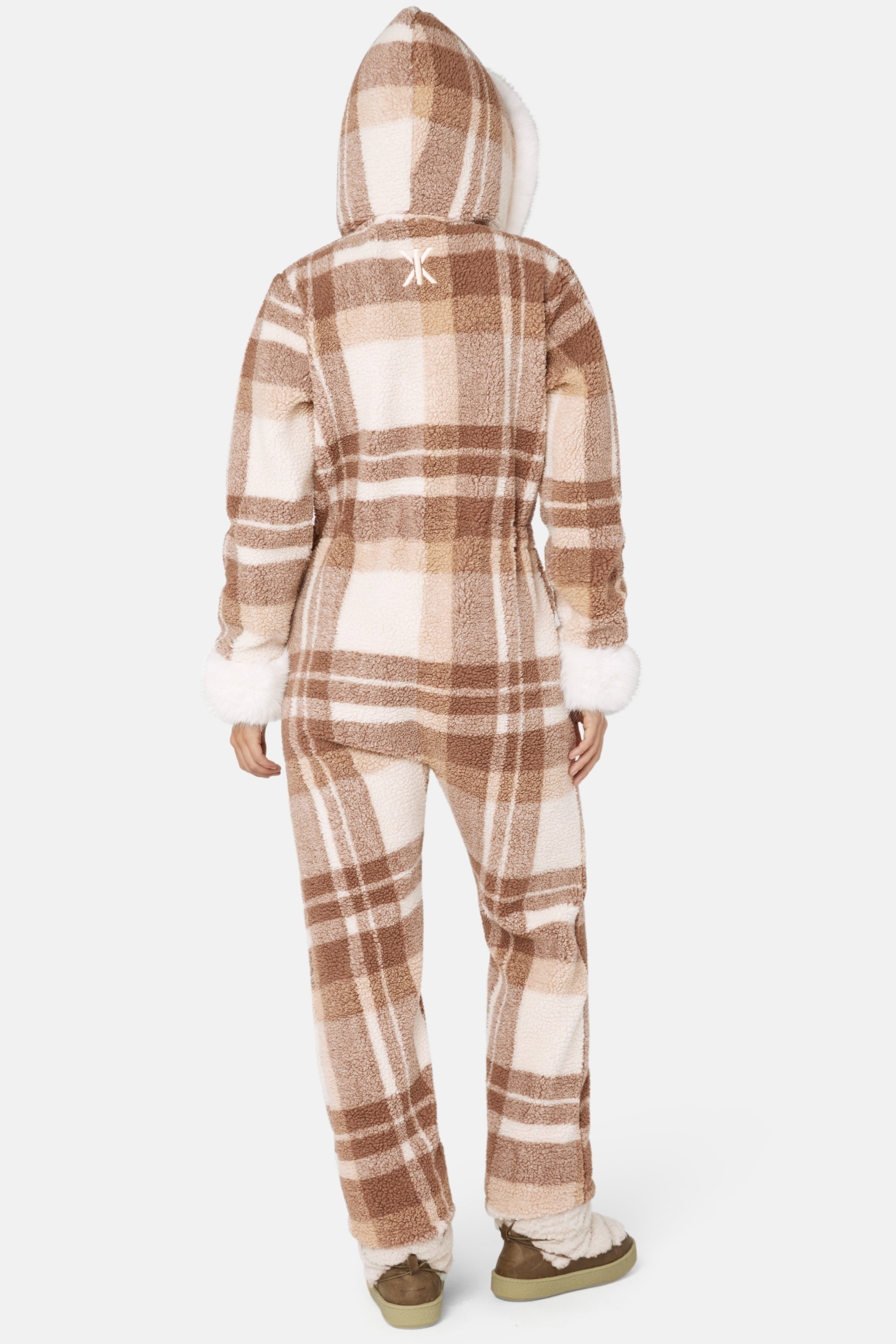 onepiece-check-female-jumpsuit-damen-braun-kariert-fleece image 4