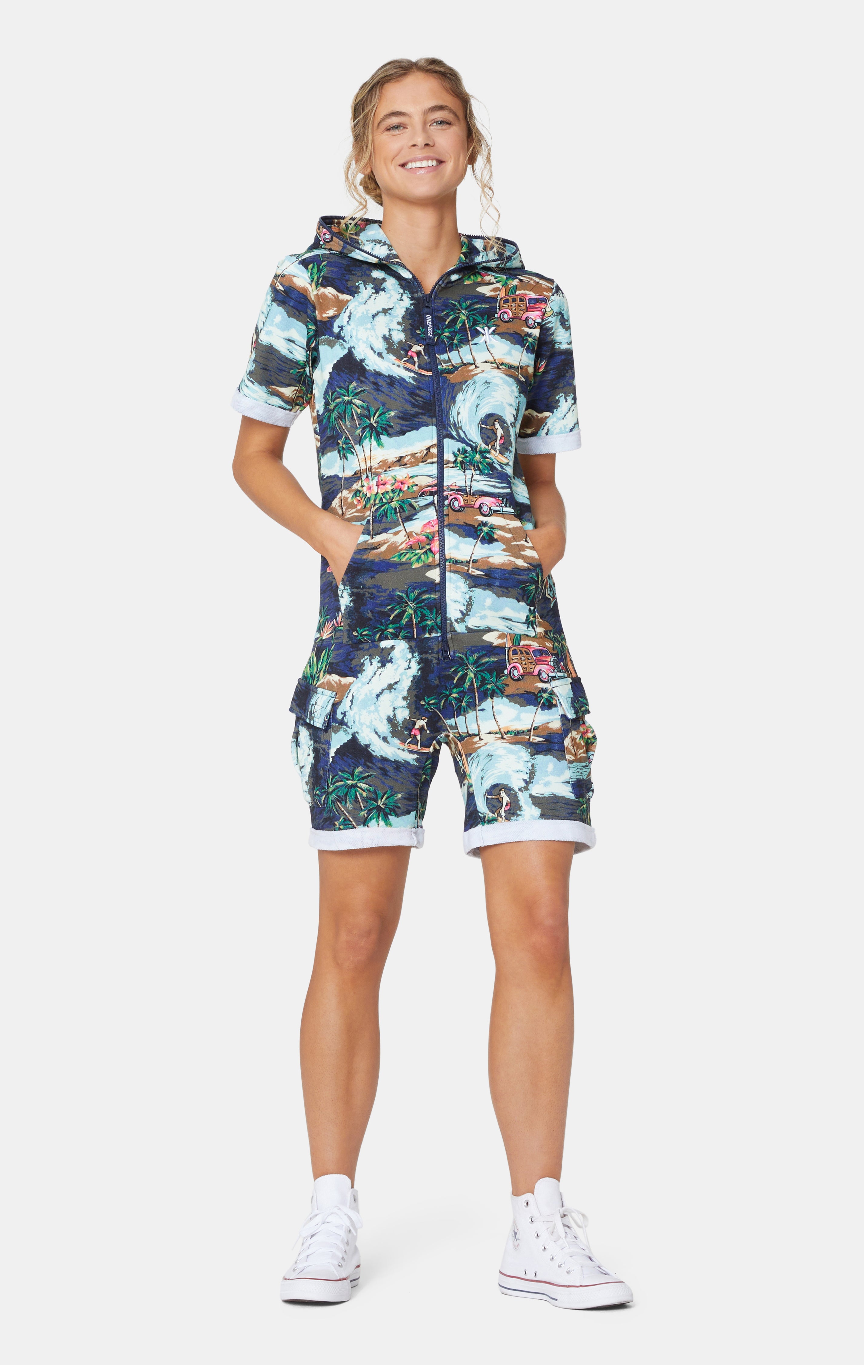 onepiece-vintage-hawaii-short-jumpsuit-blue-mix-retro image 1