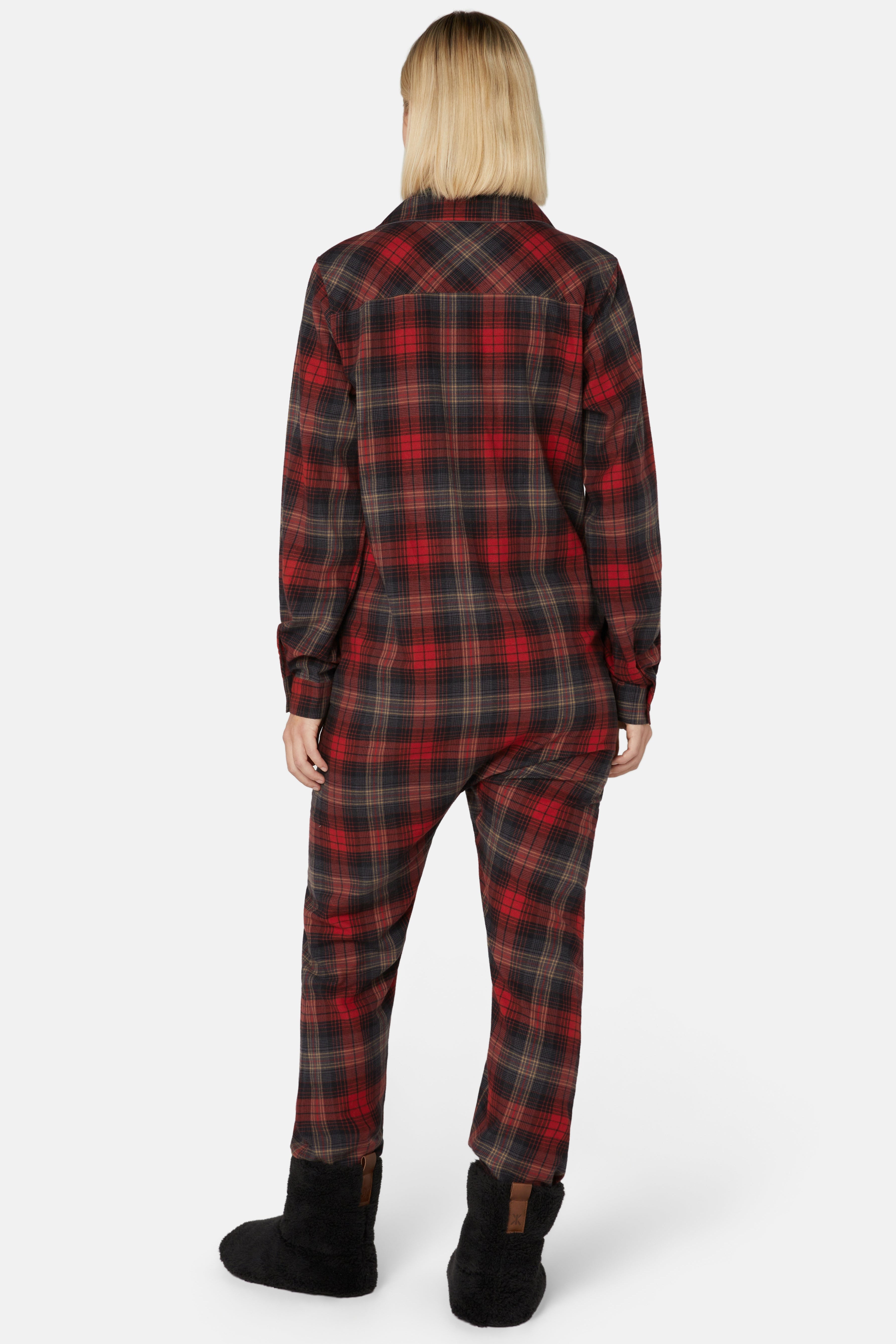 onepiece-checked-pyjamas-jumpsuit-baumwoll-overall-rot image 4