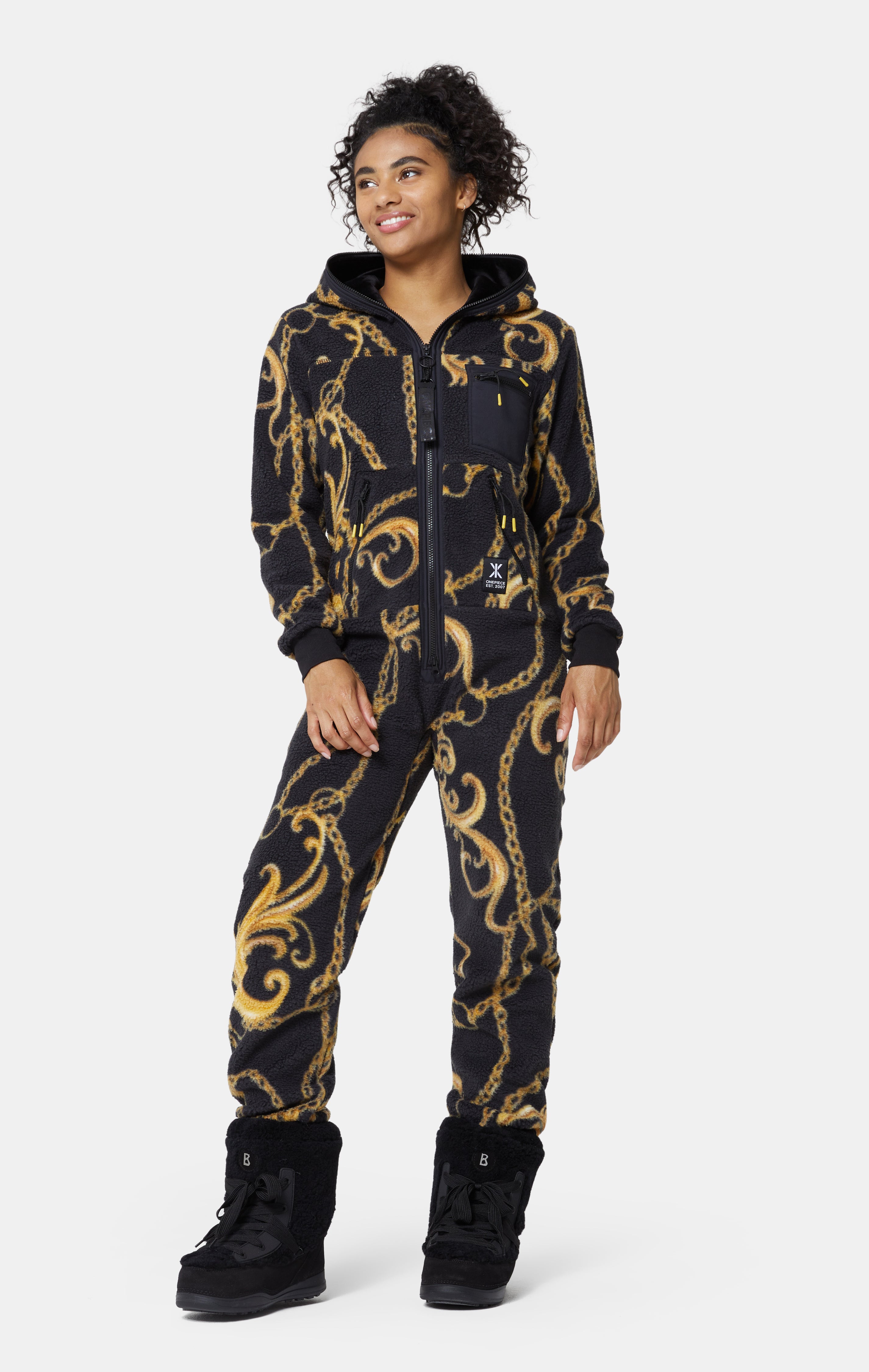 onepiece-gold-chain-fleece-jumpsuit-overall-schwarz-muster image 3