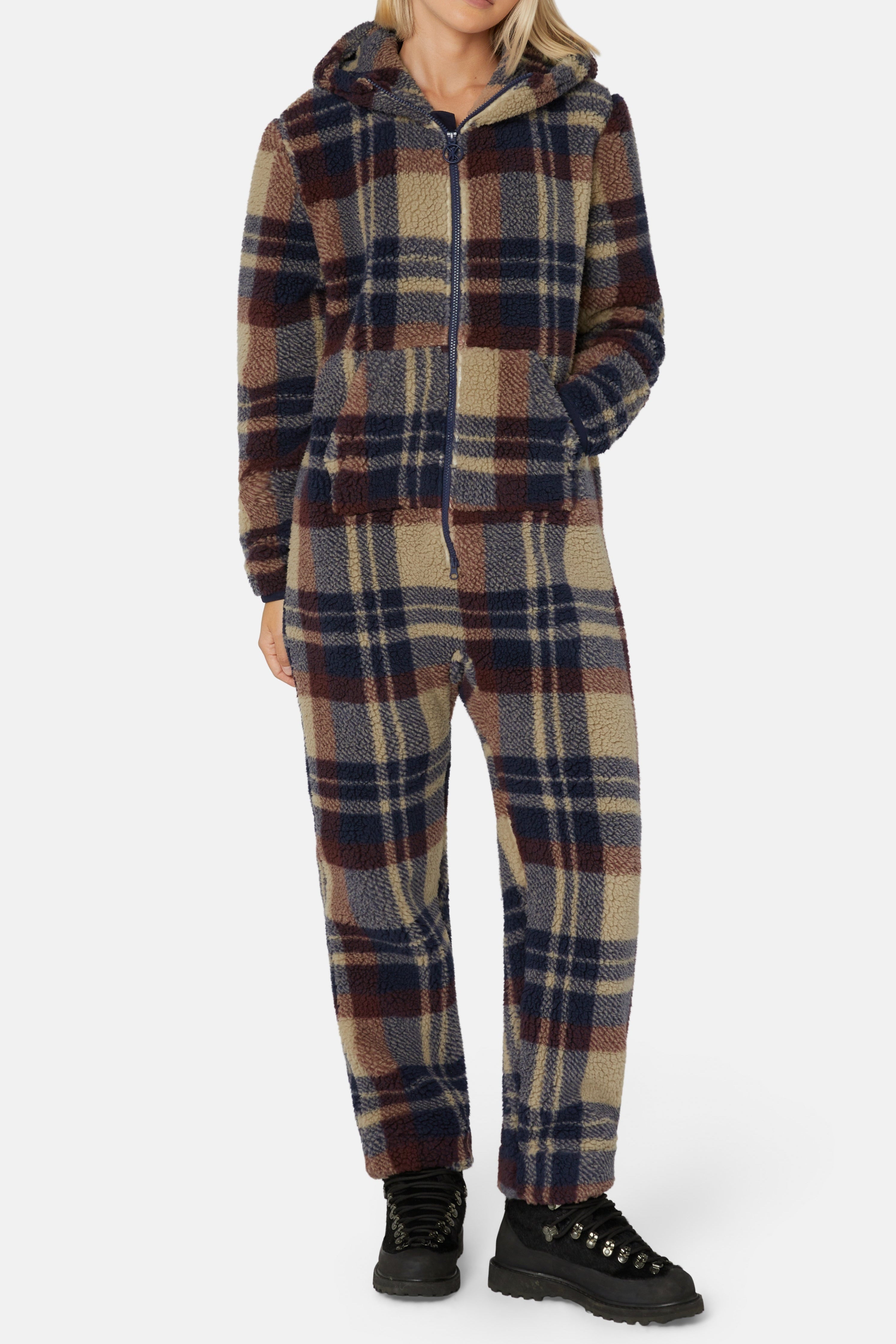 onepiece-earthy-fleece-jumpsuit-damen-brown-check image 3