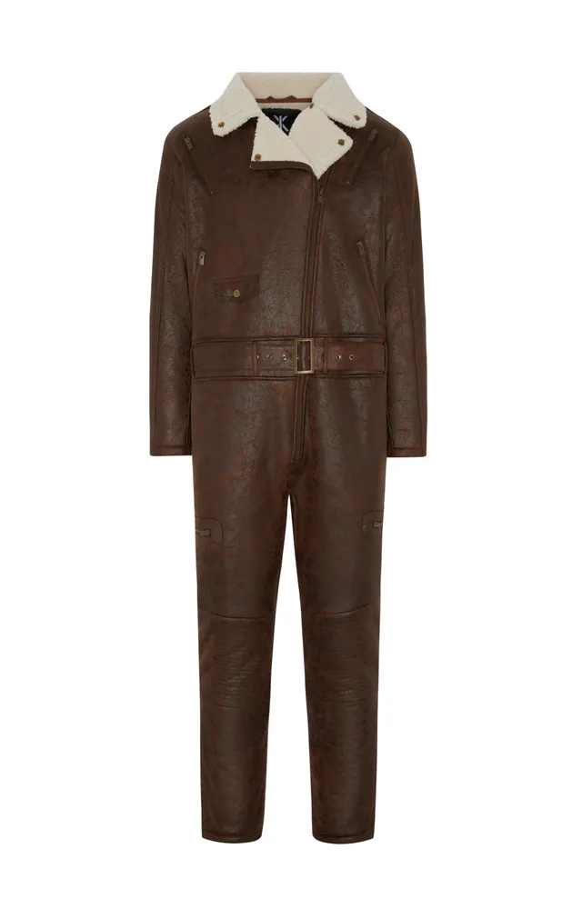 onepiece-biker-jumpsuit-braun-kunstleder-overall-mit-futter image 1