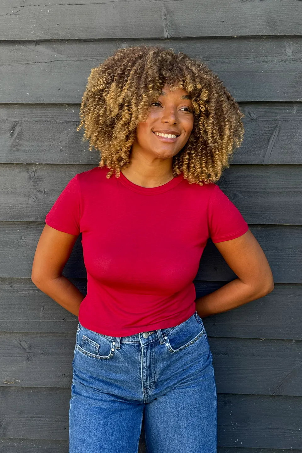 oh-april-slim-fit-t-shirt-modal-cherry-red image 1