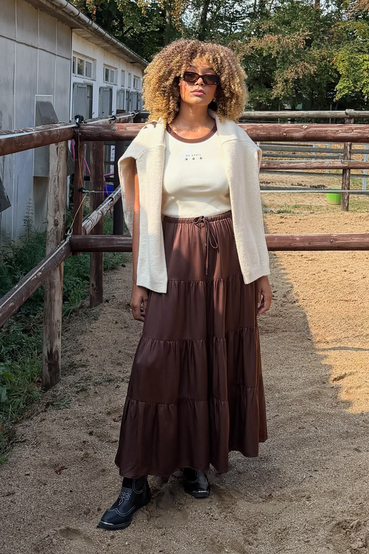 oh-april-valeska-satin-maxi-skirt-dark-brown-rock image 2