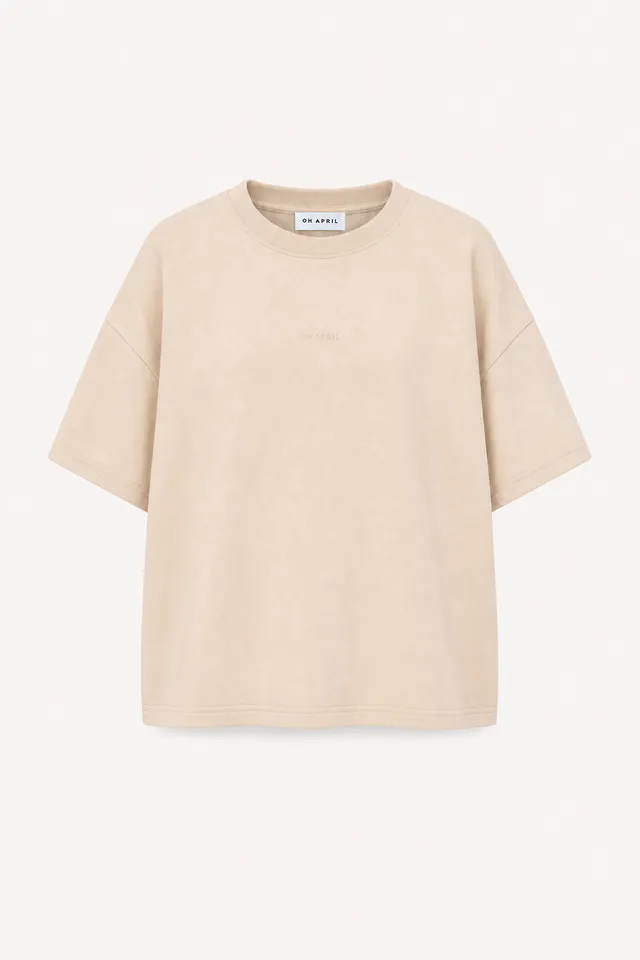 oh-april-karo-short-sleeve-sweater-beige-oversized image 1