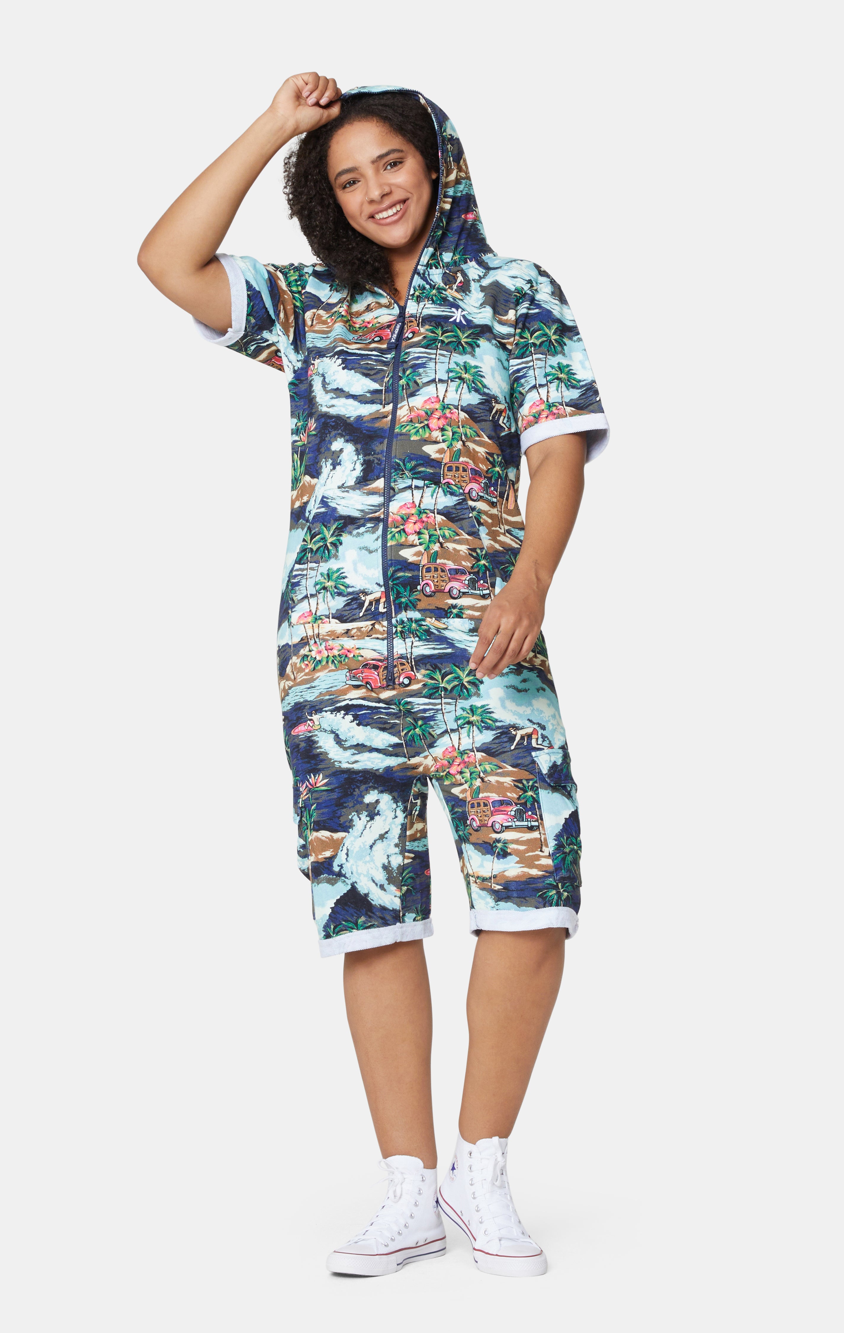 onepiece-vintage-hawaii-short-jumpsuit-blue-mix-retro image 7