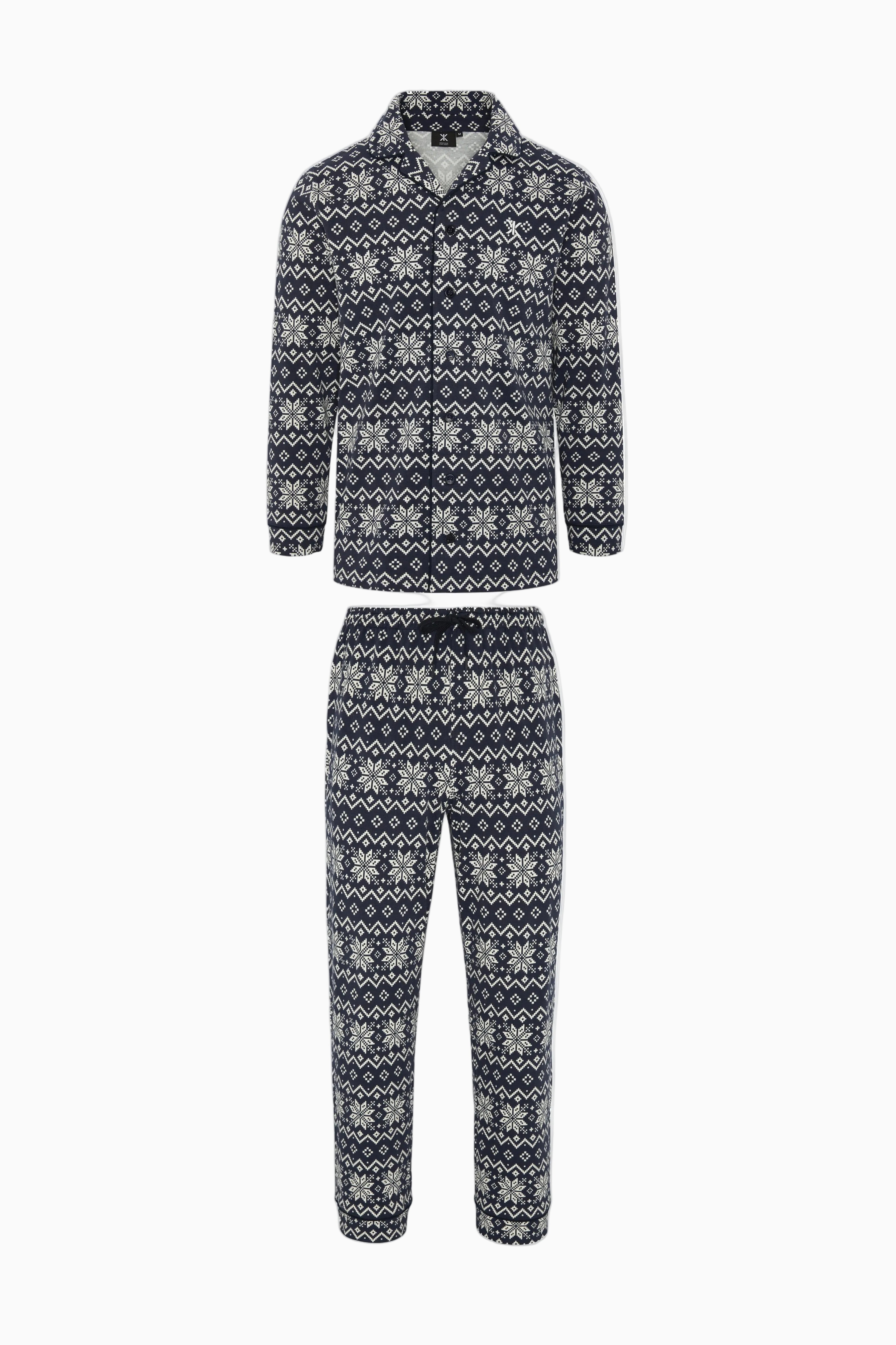 onepiece-winter-pyjamas-set-navy-schneeflocken-damen image 1