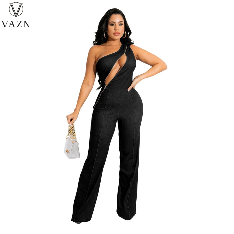 arys-zipper-detail-denim-jumpsuit-damen-schwarz-denim image 5