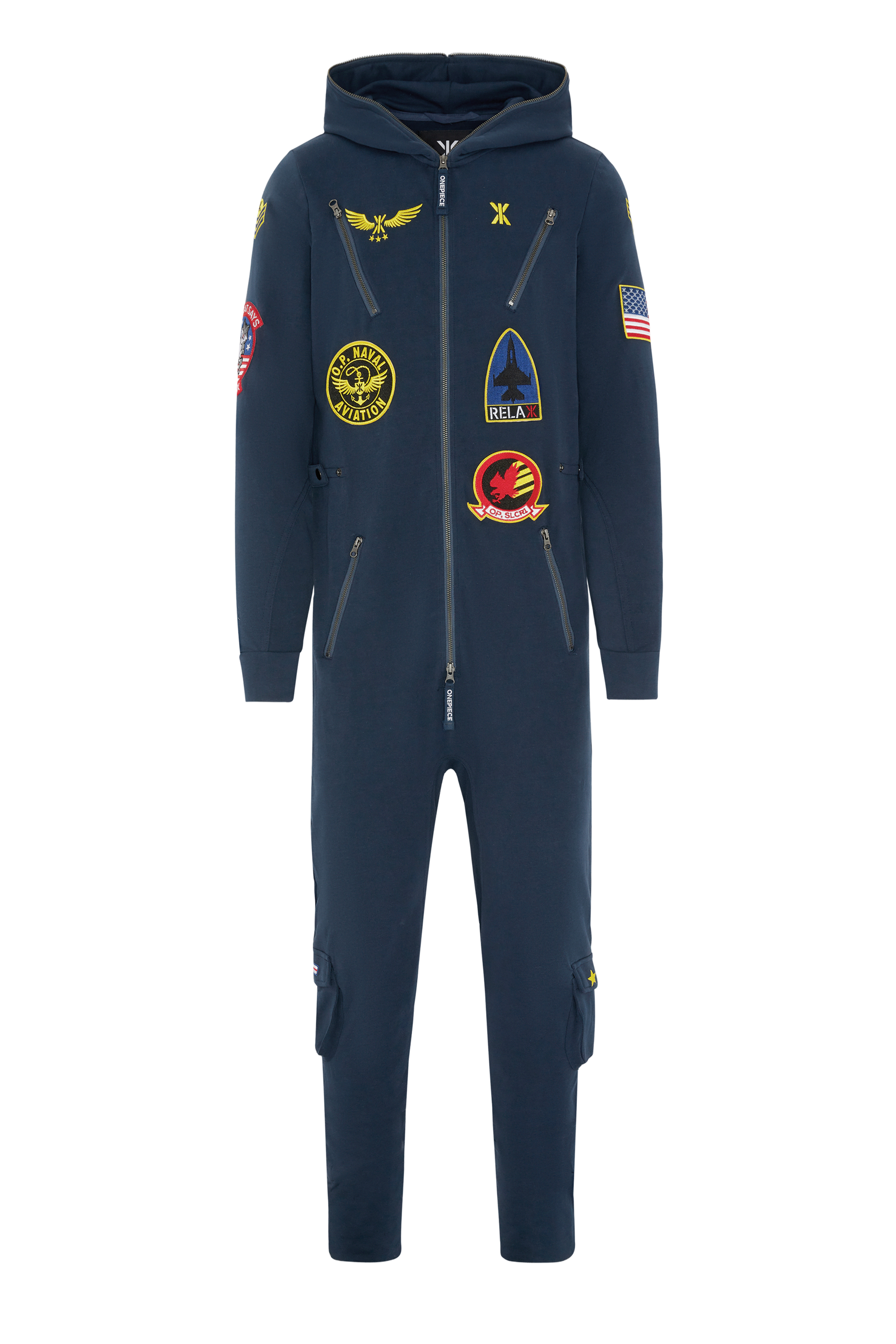 onepiece-aviator-onesie-overall-navy-midnight-blue-patches image 1