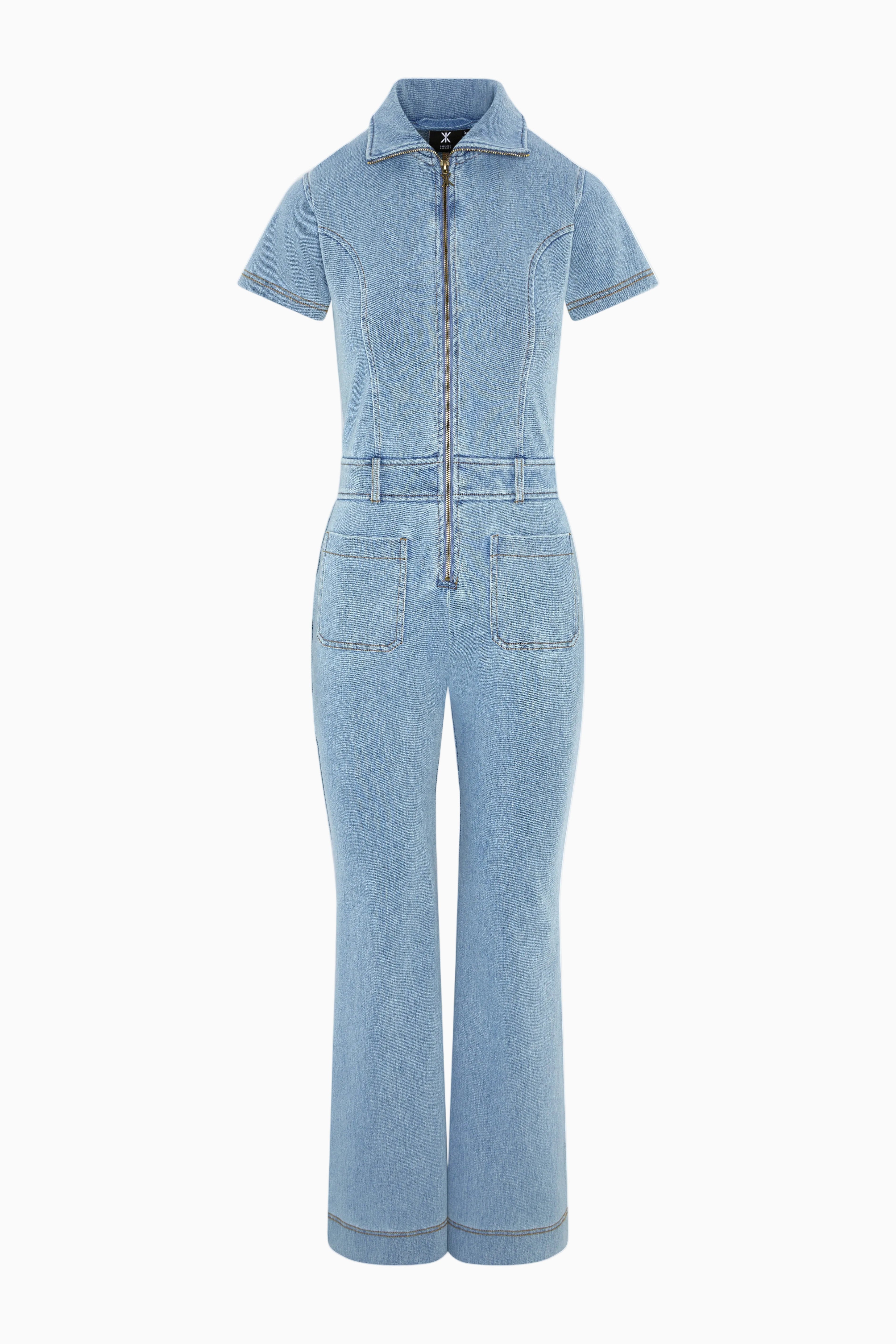 onepiece-denim-fit-flared-jumpsuit-hellblau image 1