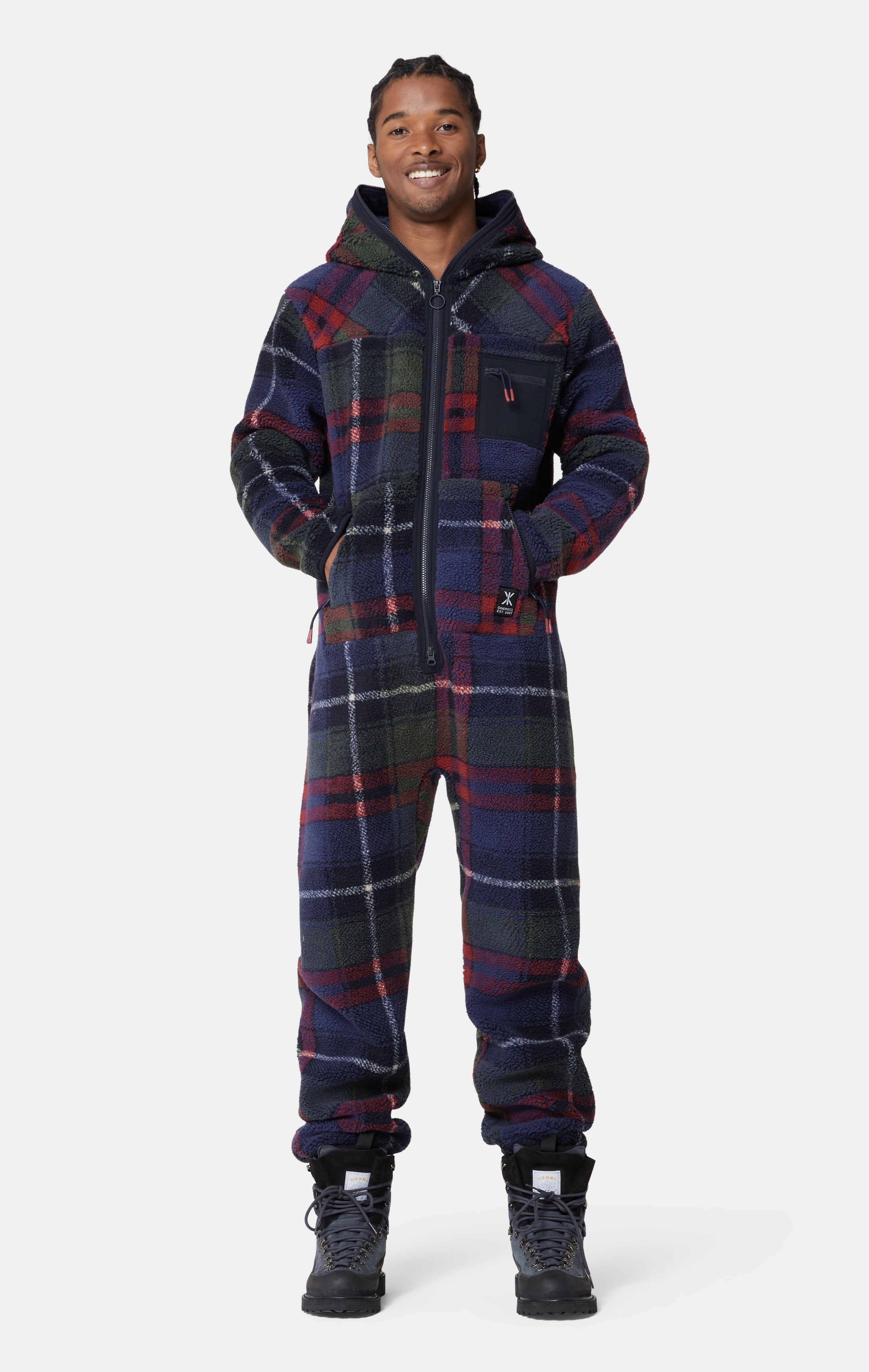 onepiece-checkered-fleece-jumpsuit-blau-kariert image 8