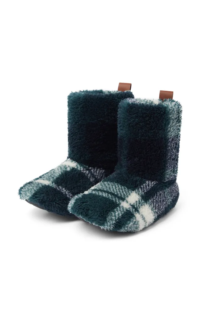 onepiece-puppy-slippers-hausschuhe-green-check-fleece image 1